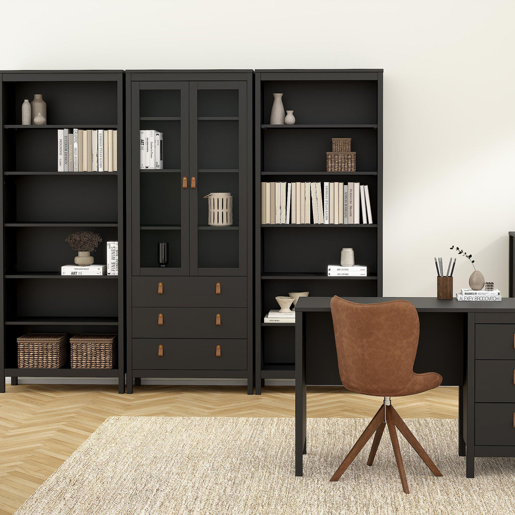 Barcelona China Cabinet 2 Glass Doors with 3 Drawers in Matt Black - image 7