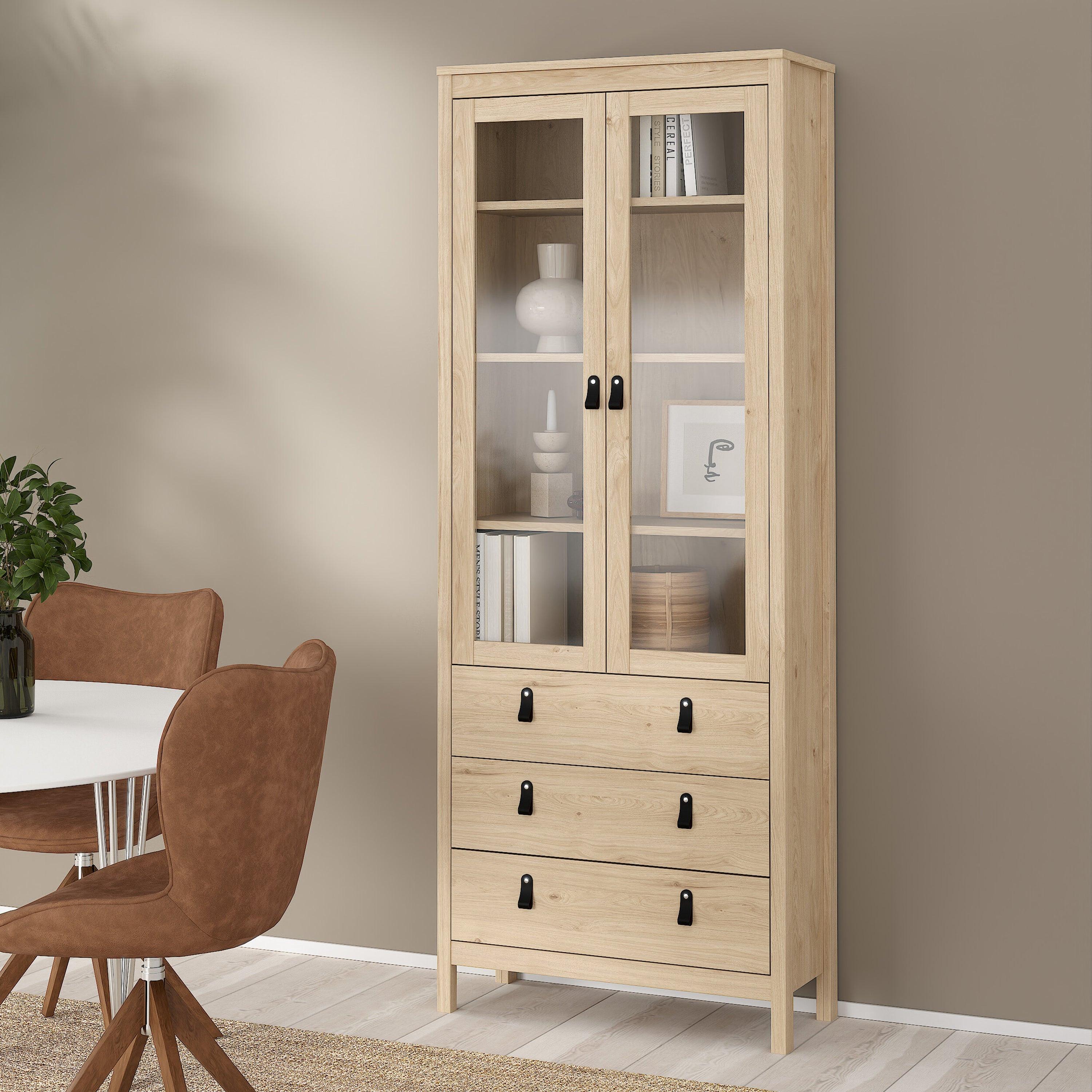 Barcelona China Cabinet 2 Doors with Glass + 3 Drawers in Jackson Hickory Oak - image 8