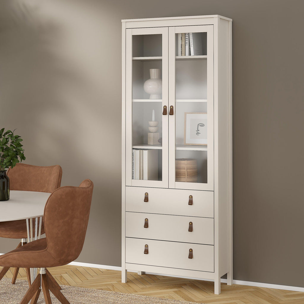 Barcelona China Cabinet 2 Glass Doors with 3 Drawers in Cashmere - image 7