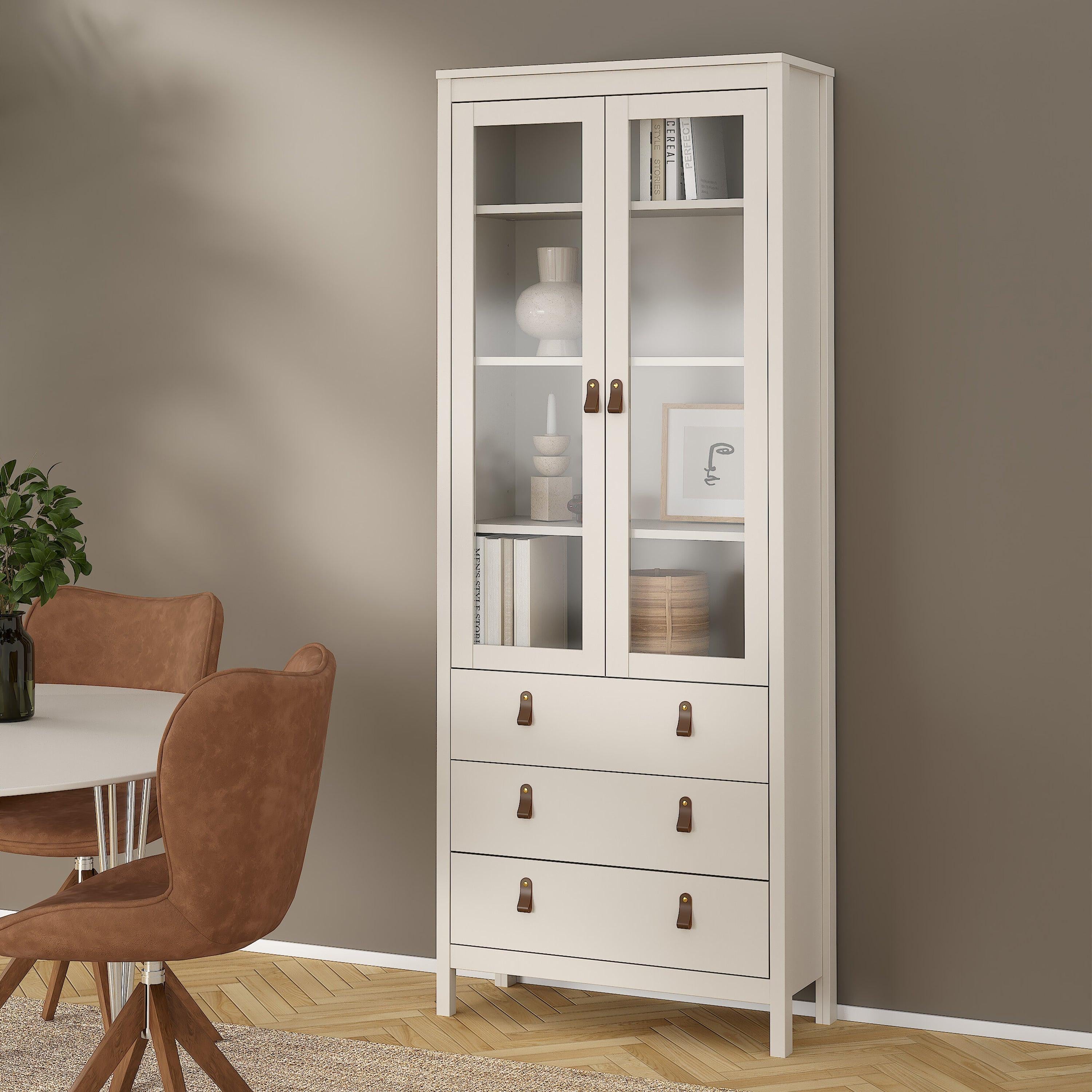 Barcelona China Cabinet 2 Glass Doors with 3 Drawers in Cashmere - image 7