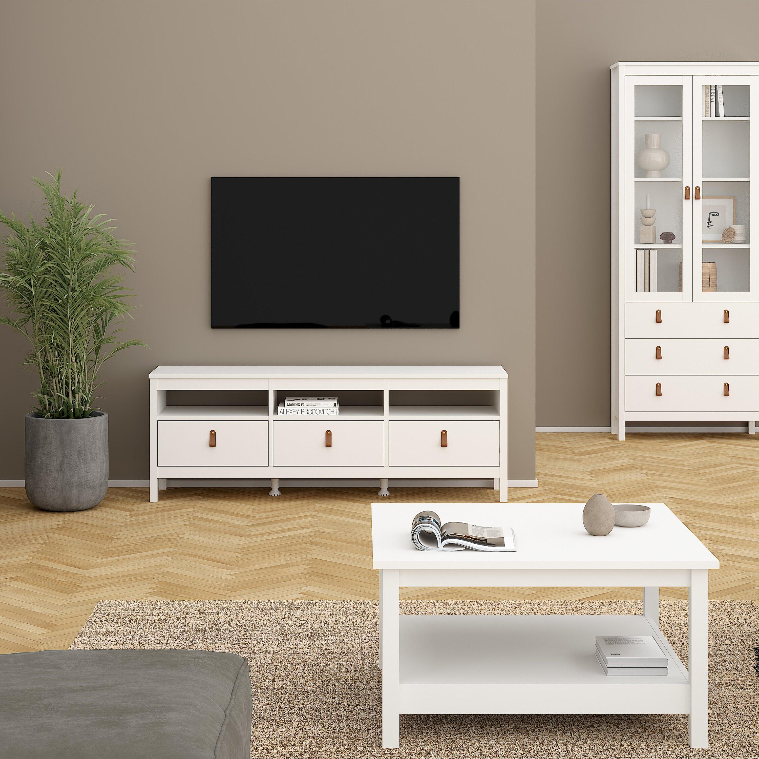 Barcelona Tv Unit 3 Drawers in White - image 5