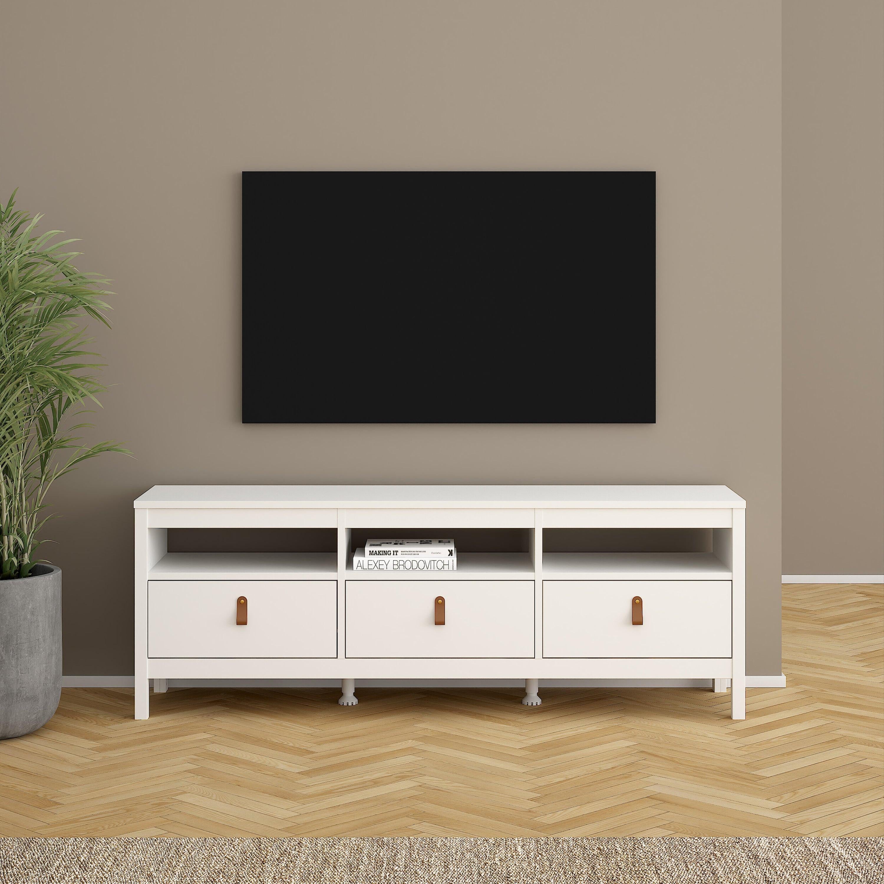 Barcelona Tv Unit 3 Drawers in White - image 6