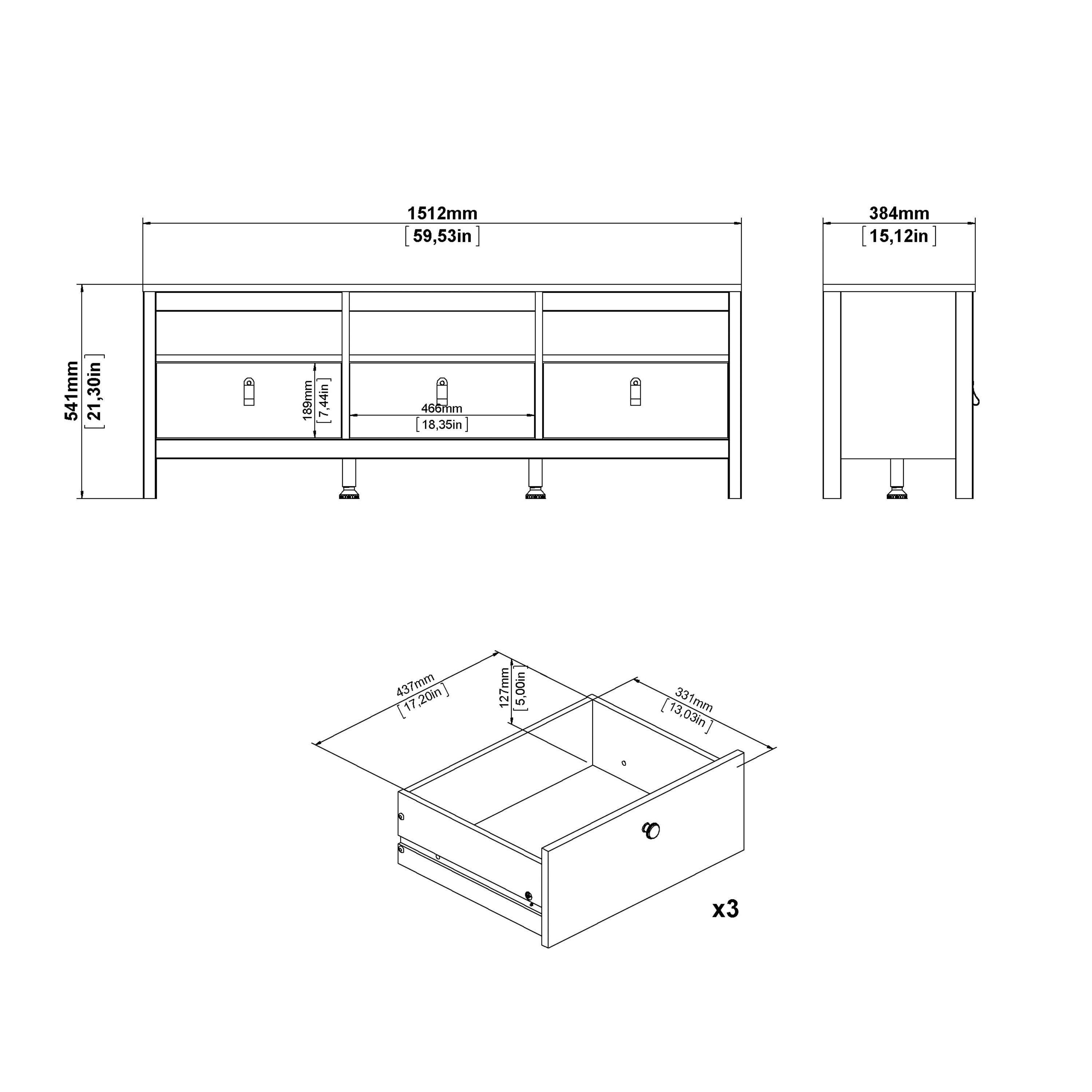 Barcelona Tv Unit 3 Drawers in White - image 9