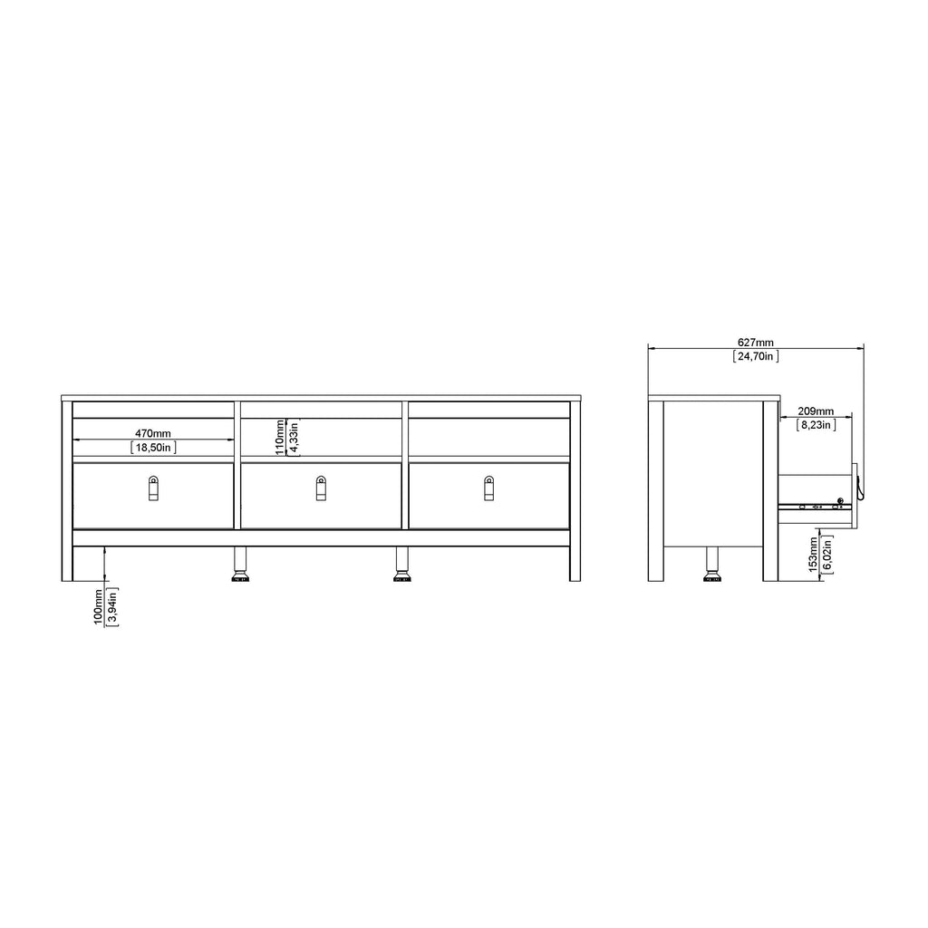 Barcelona TV Unit 3 Drawers in Matt Black - image 11
