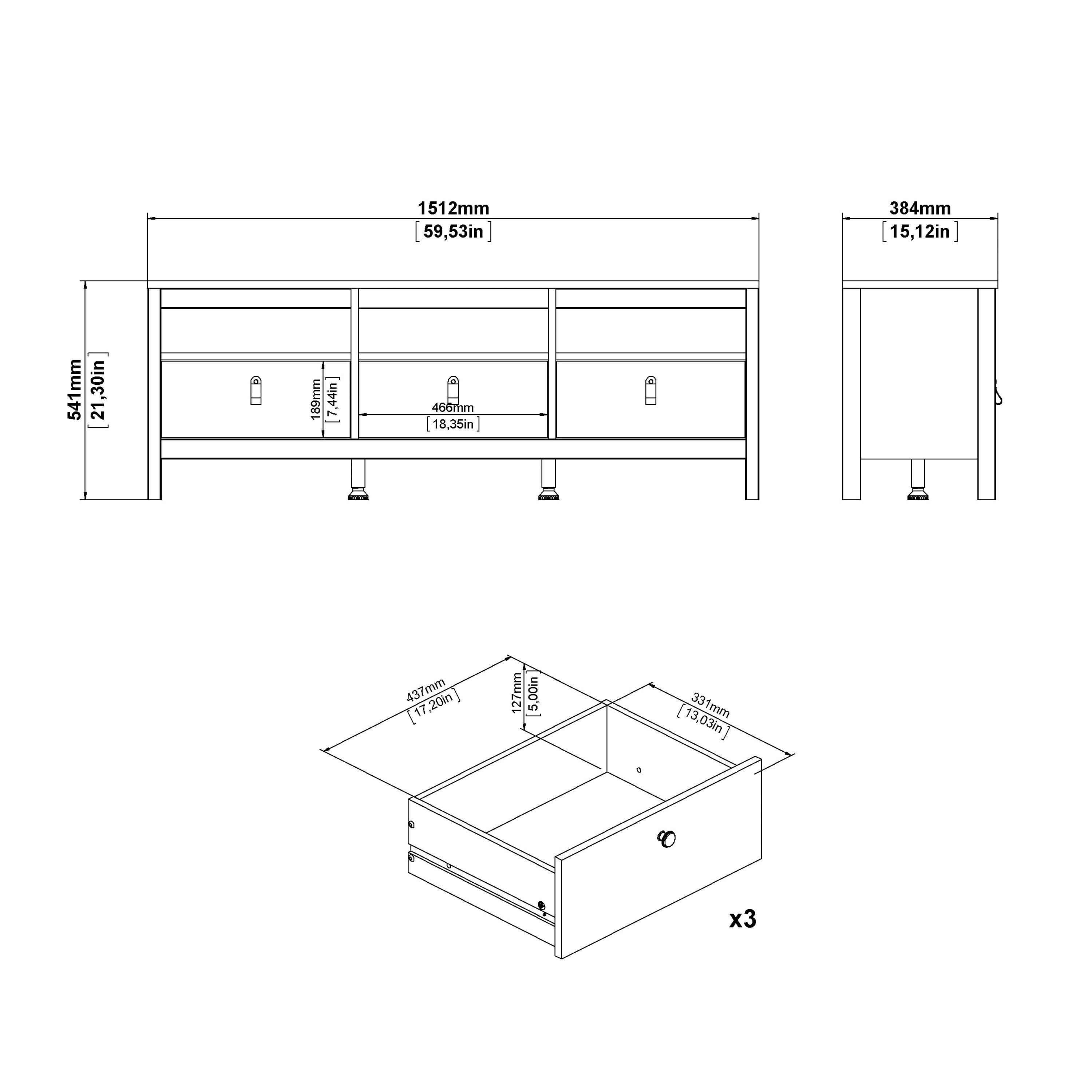 Barcelona TV-Unit 3 Drawers in Jackson Hickory Oak - image 10