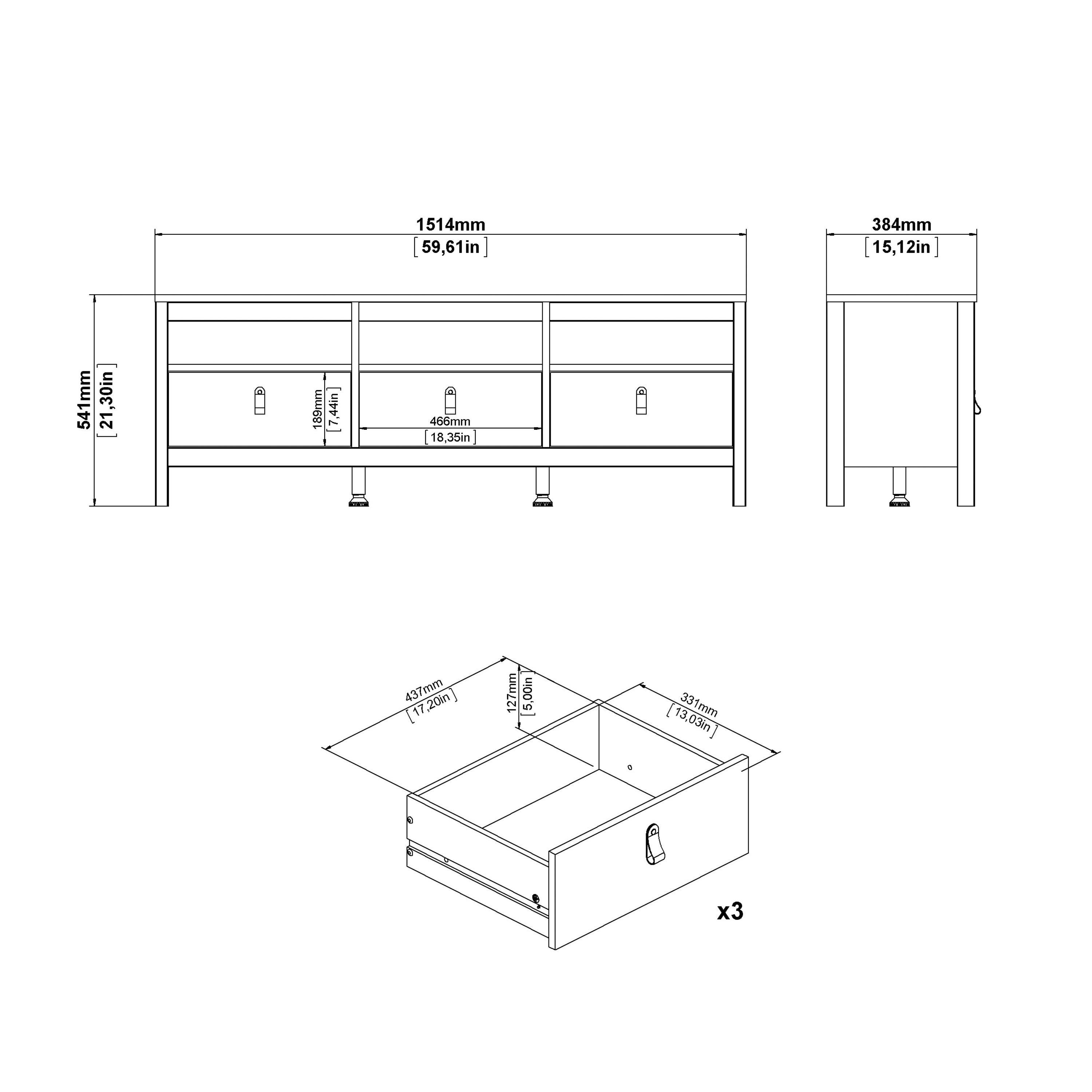 Barcelona TV Unit 3 Drawers in Cashmere - image 11