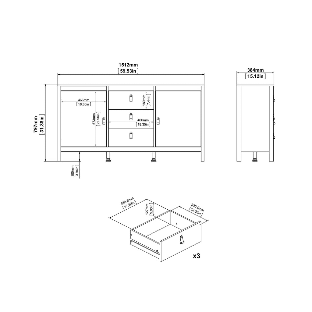 Barcelona Sideboard 2 Doors 3 Drawers in White - image 9