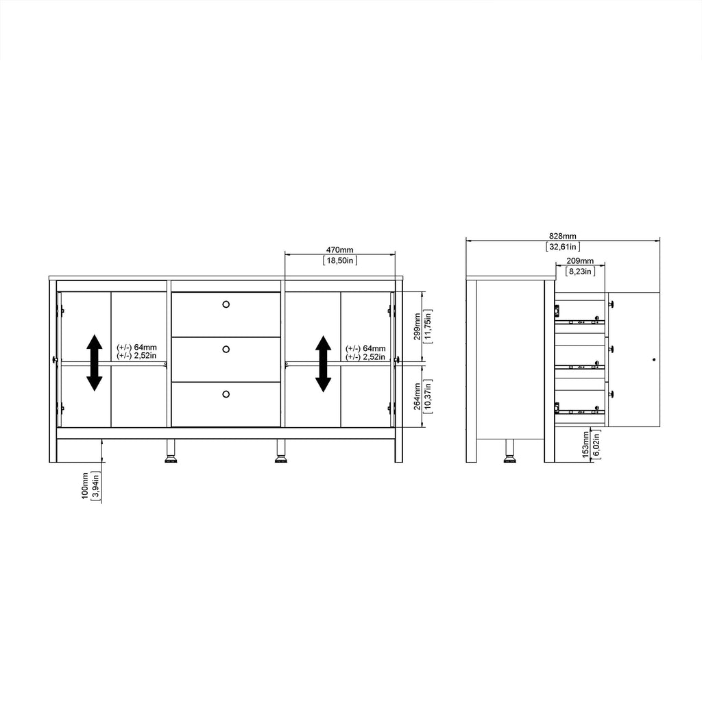 Barcelona Sideboard 2 Doors 3 Drawers in Matt Black - image 10