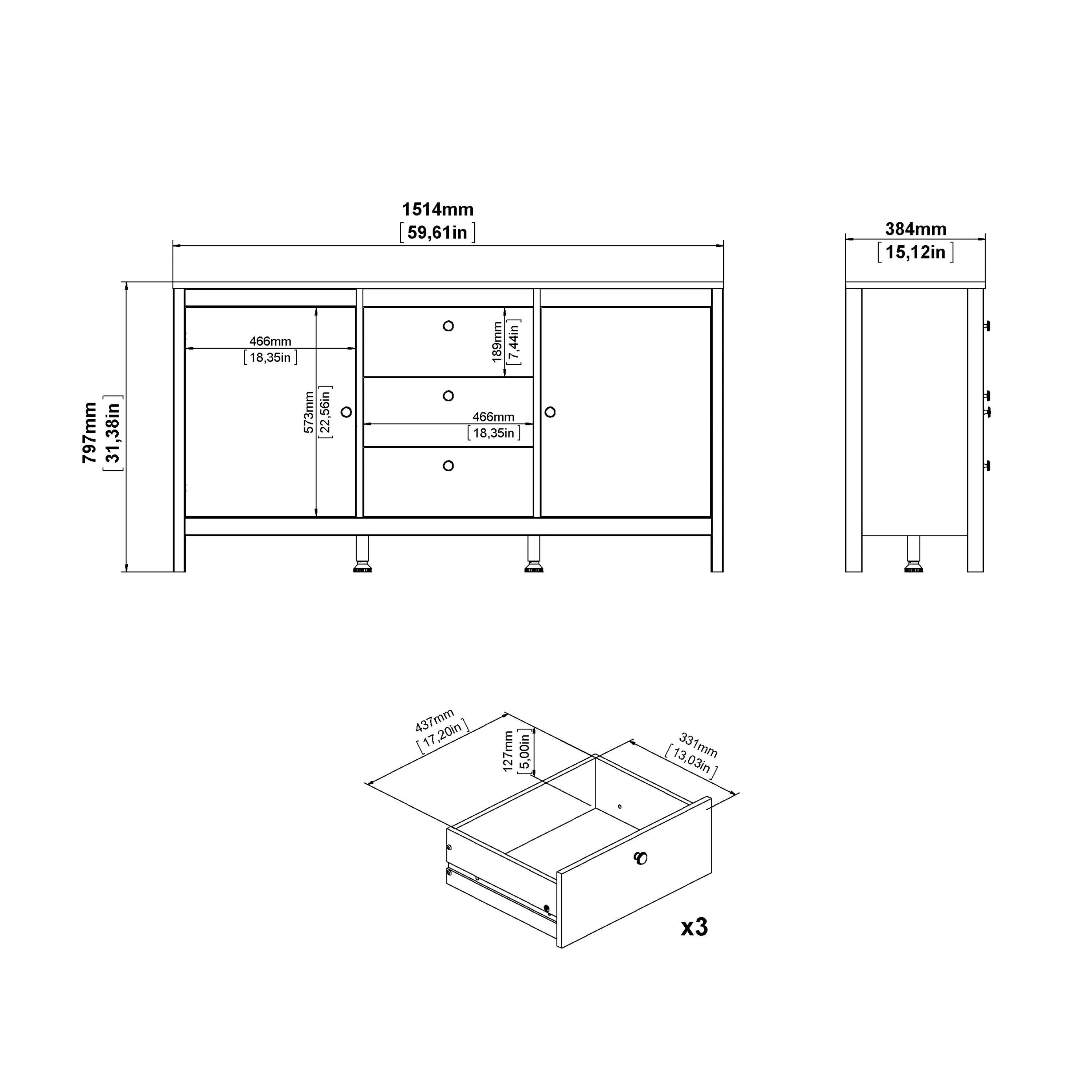 Barcelona Sideboard 2 Doors 3 Drawers in Matt Black - image 9