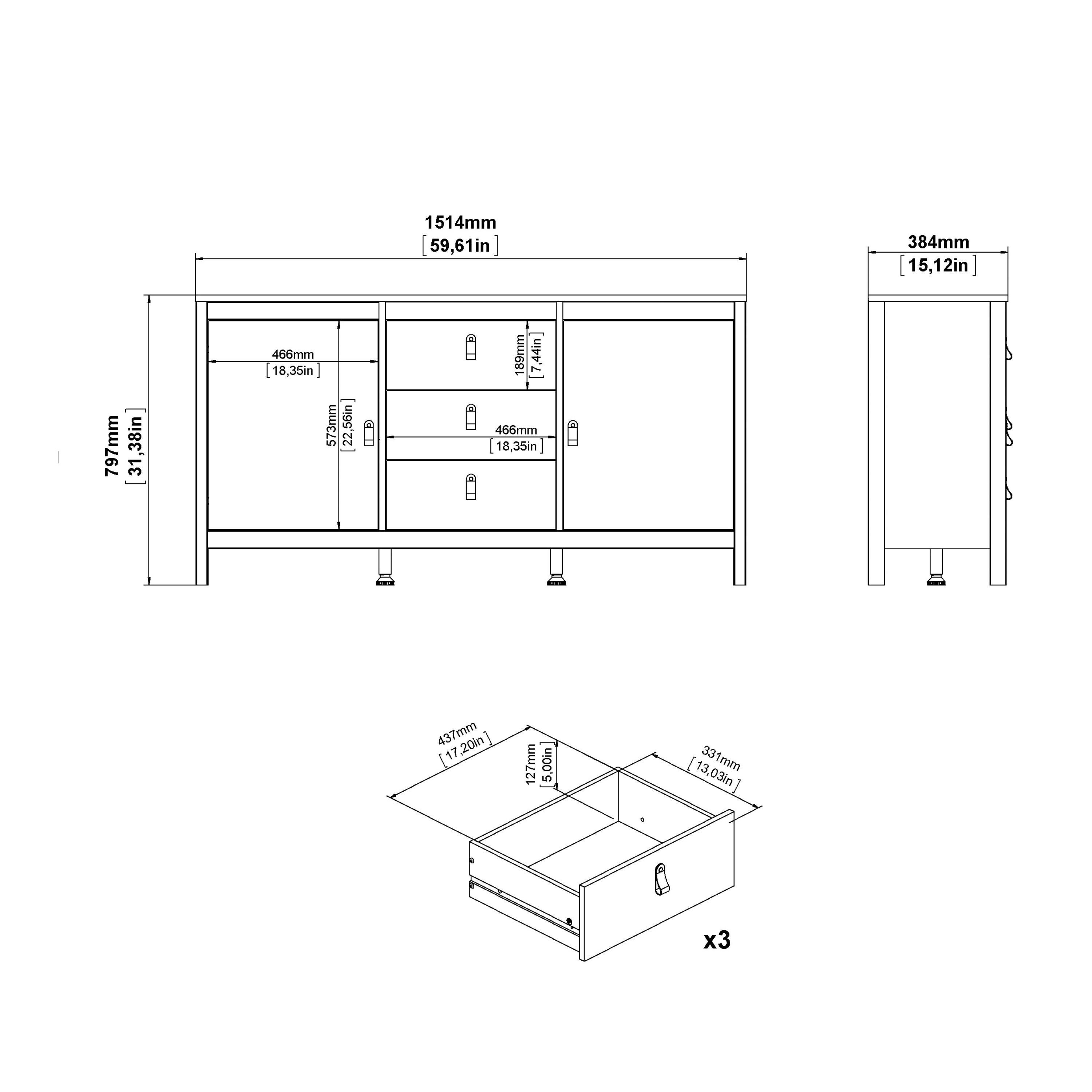 Barcelona Sideboard 2 Doors + 3 Drawers in Cashmere - image 11