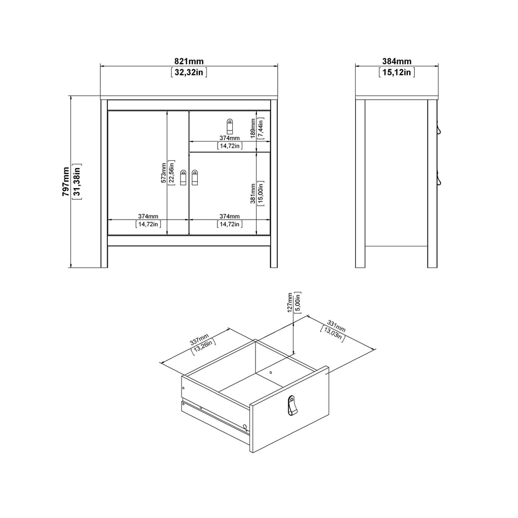 Barcelona Sideboard 2 Doors 1 Drawer in White - image 8