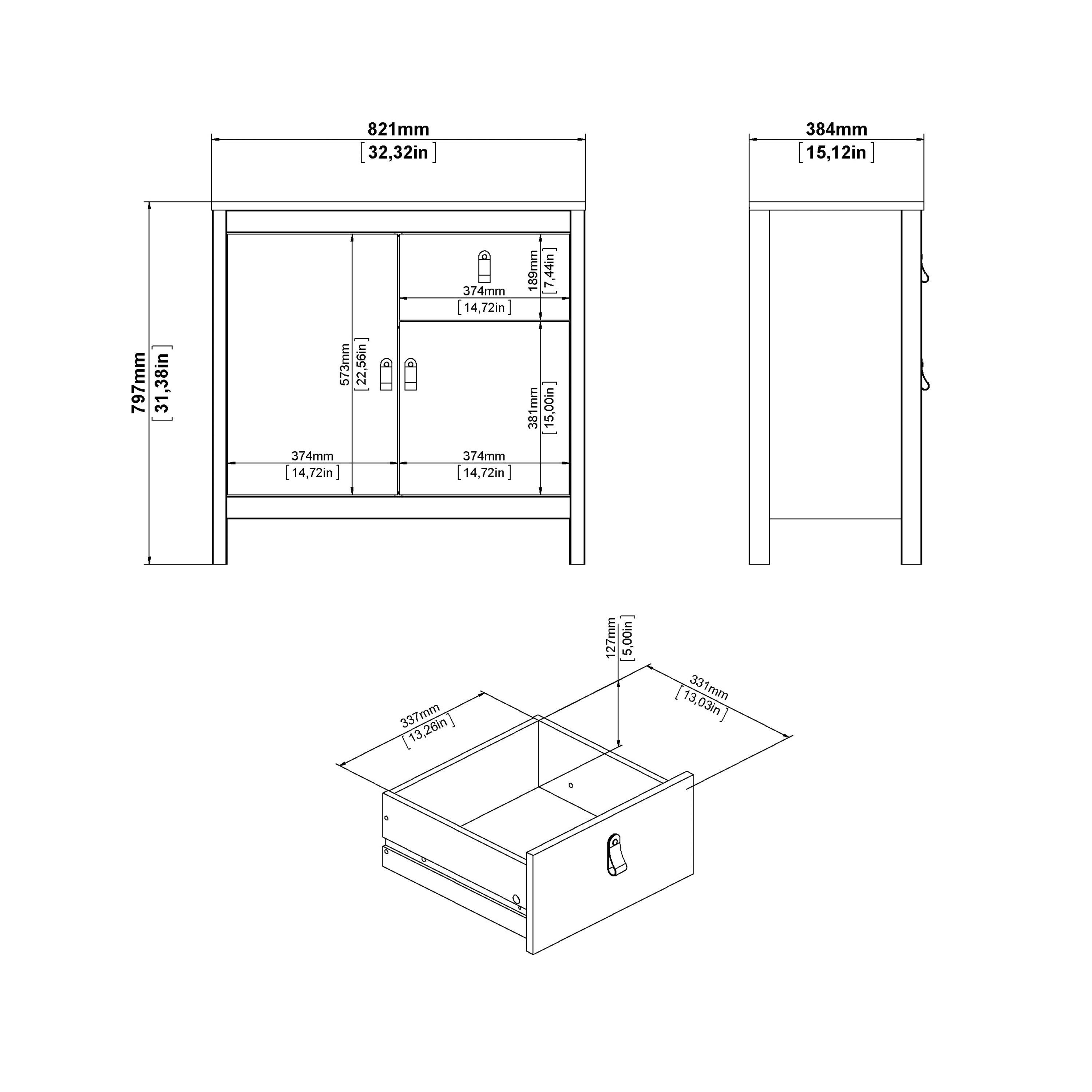 Barcelona Sideboard 2 Doors 1 Drawer in White - image 8
