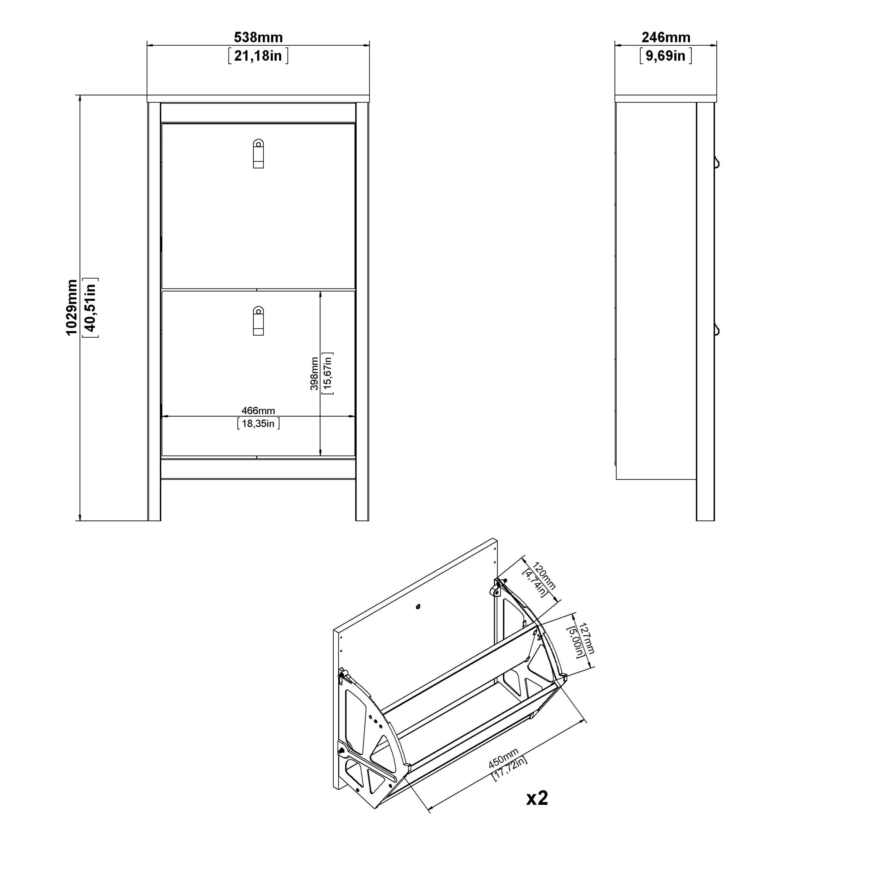 Barcelona Shoe Cabinet 2 Flip Down Doors in White - image 9