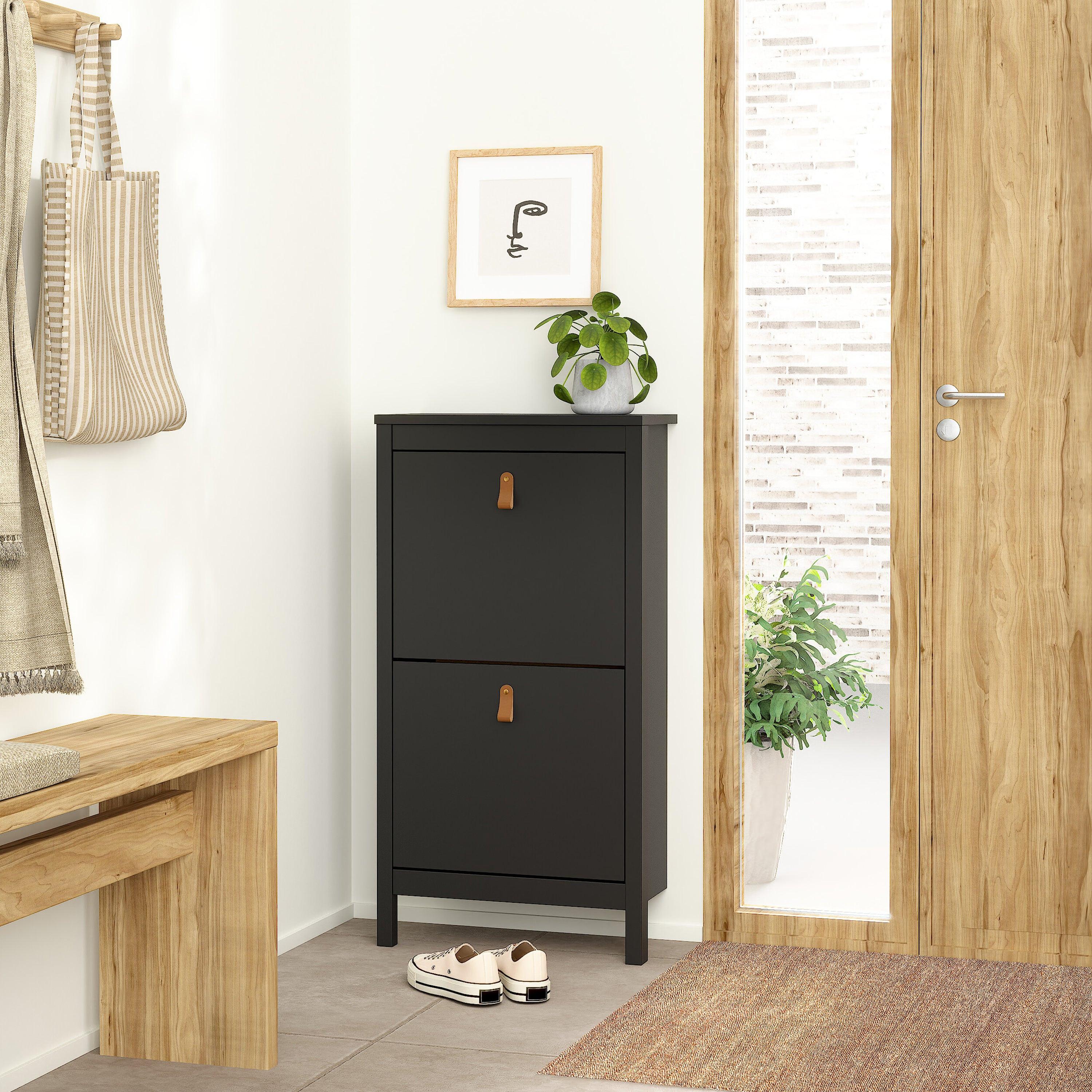 Barcelona Shoe Cabinet 2 Flip Down Doors in Matt Black - image 6