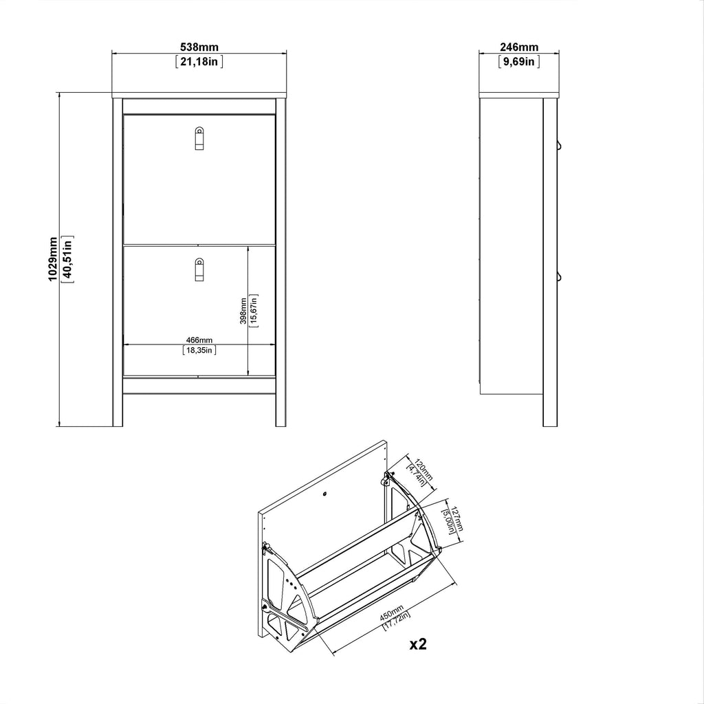 Barcelona Shoe Cabinet 2 Flap Doors in Jackson Hickory Oak - image 10