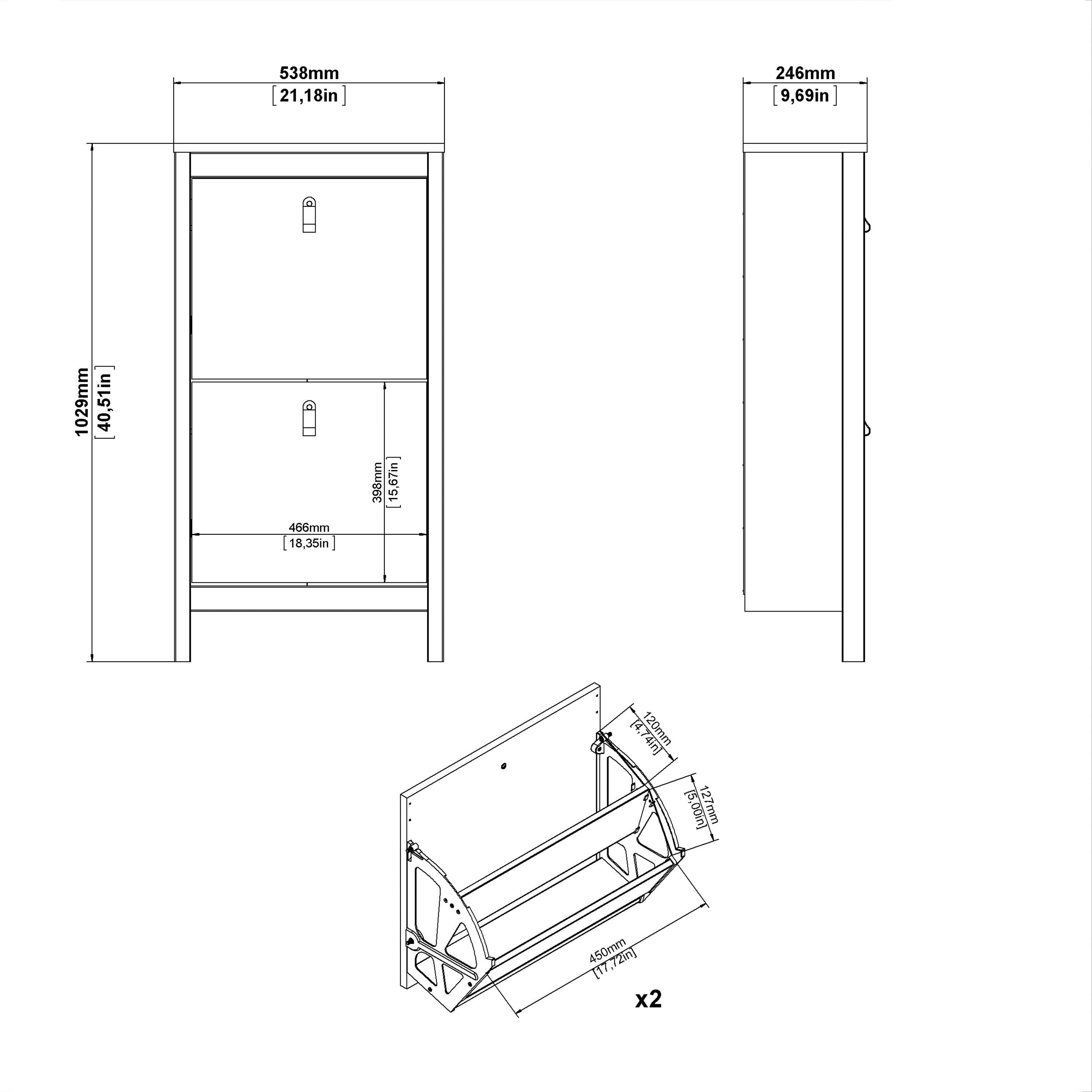 Barcelona Shoe Cabinet 2 Flap Doors in Jackson Hickory Oak - image 10