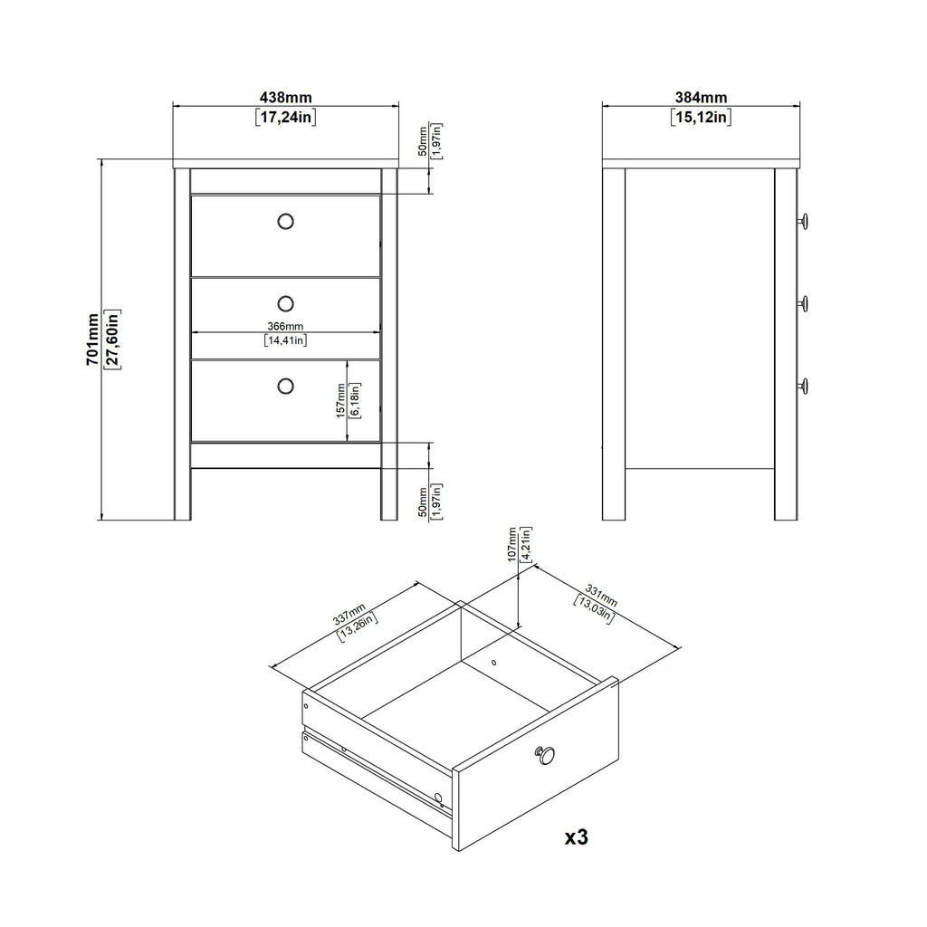 Barcelona Bedside Table 3 Drawers in White - image 10