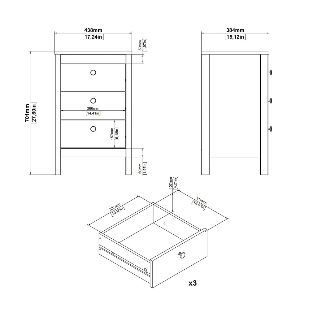 Barcelona Bedside Table 3 Drawers in Jackson Hickory Oak - image 10