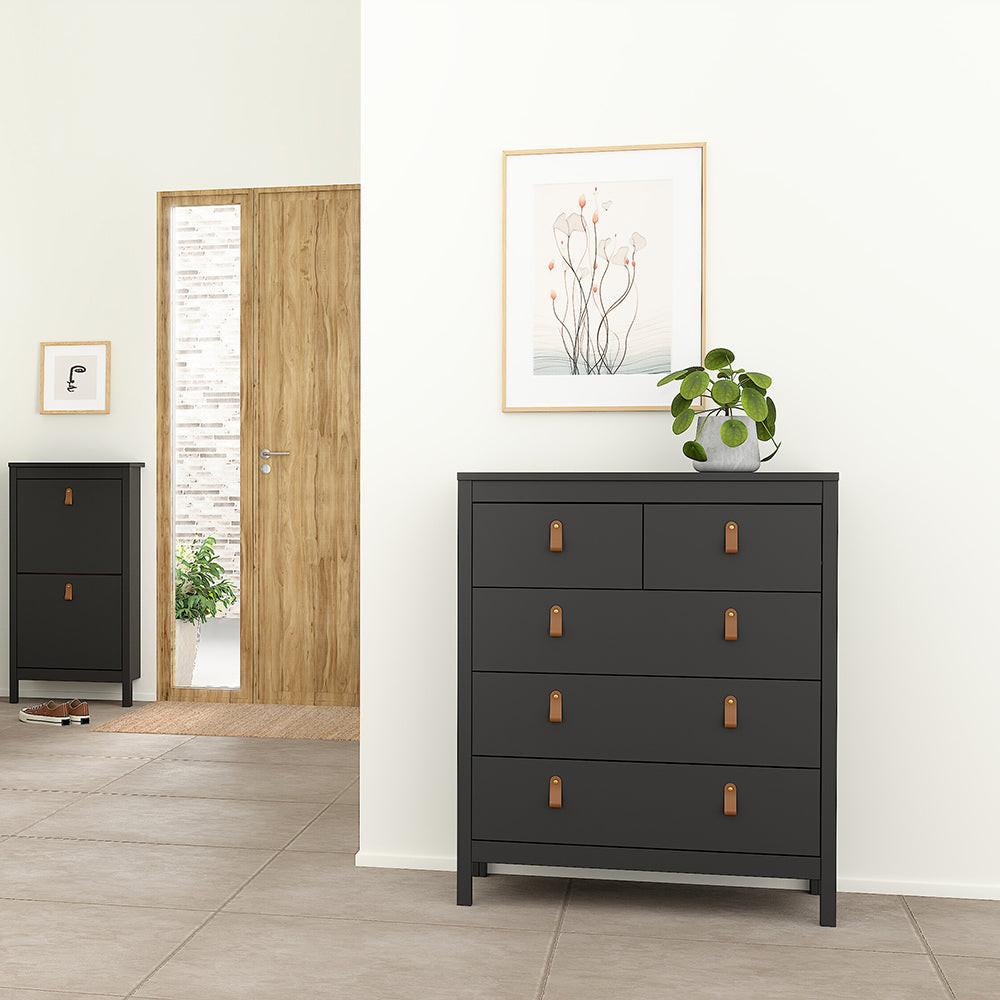 Barcelona Package - Bedside Table 2 Drawers + Chest 5 Drawers + Wardrobe with 2 Doors in Matt Black - image 8