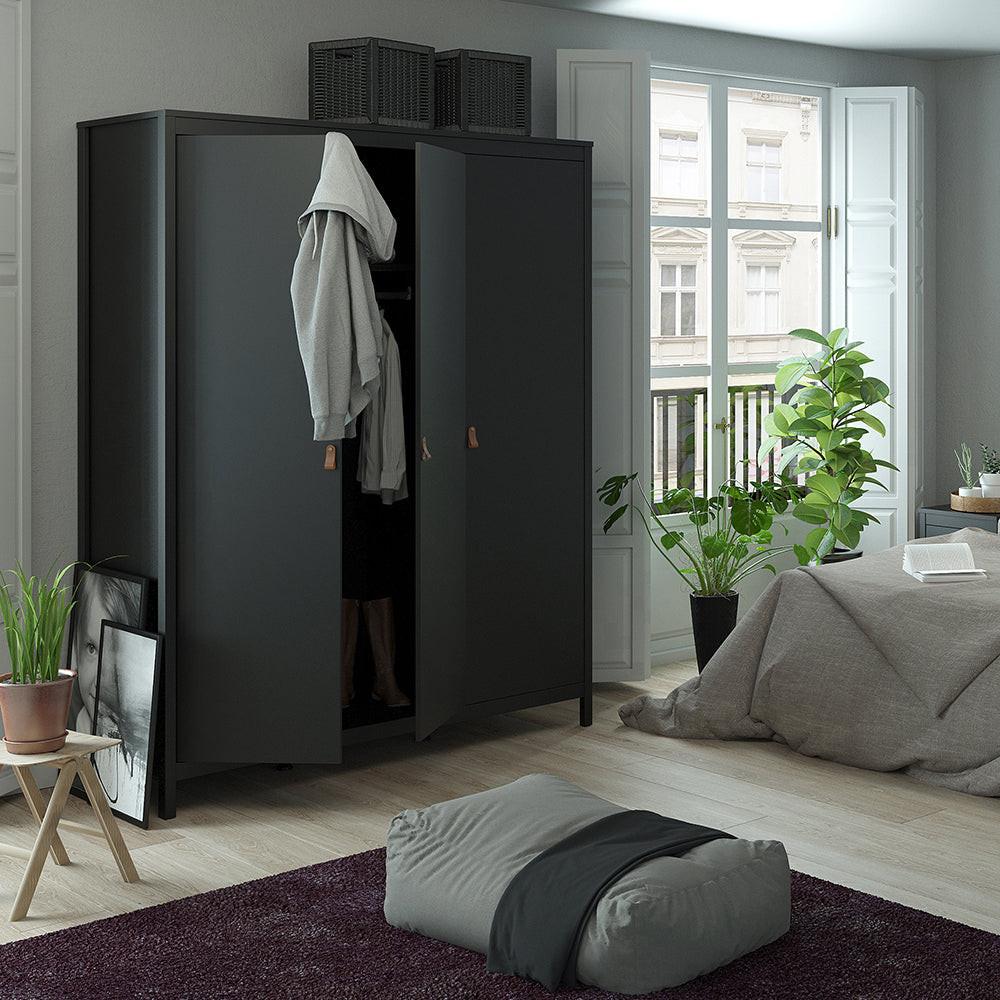 Barcelona Package - Bedside Table 2 Drawers + Chest 5 Drawers + Wardrobe with 3 Doors in Matt Black - image 12