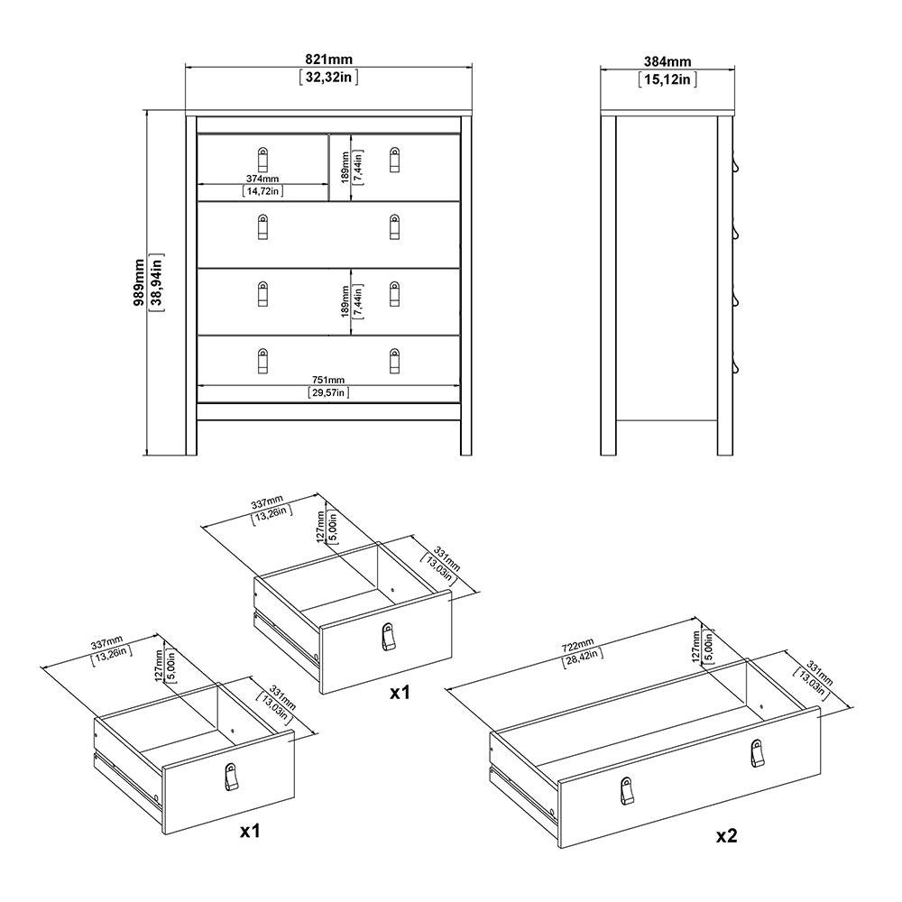 Barcelona Package - Bedside Table 2 Drawers + Chest 5 Drawers + Wardrobe with 3 Doors in Matt Black - image 9