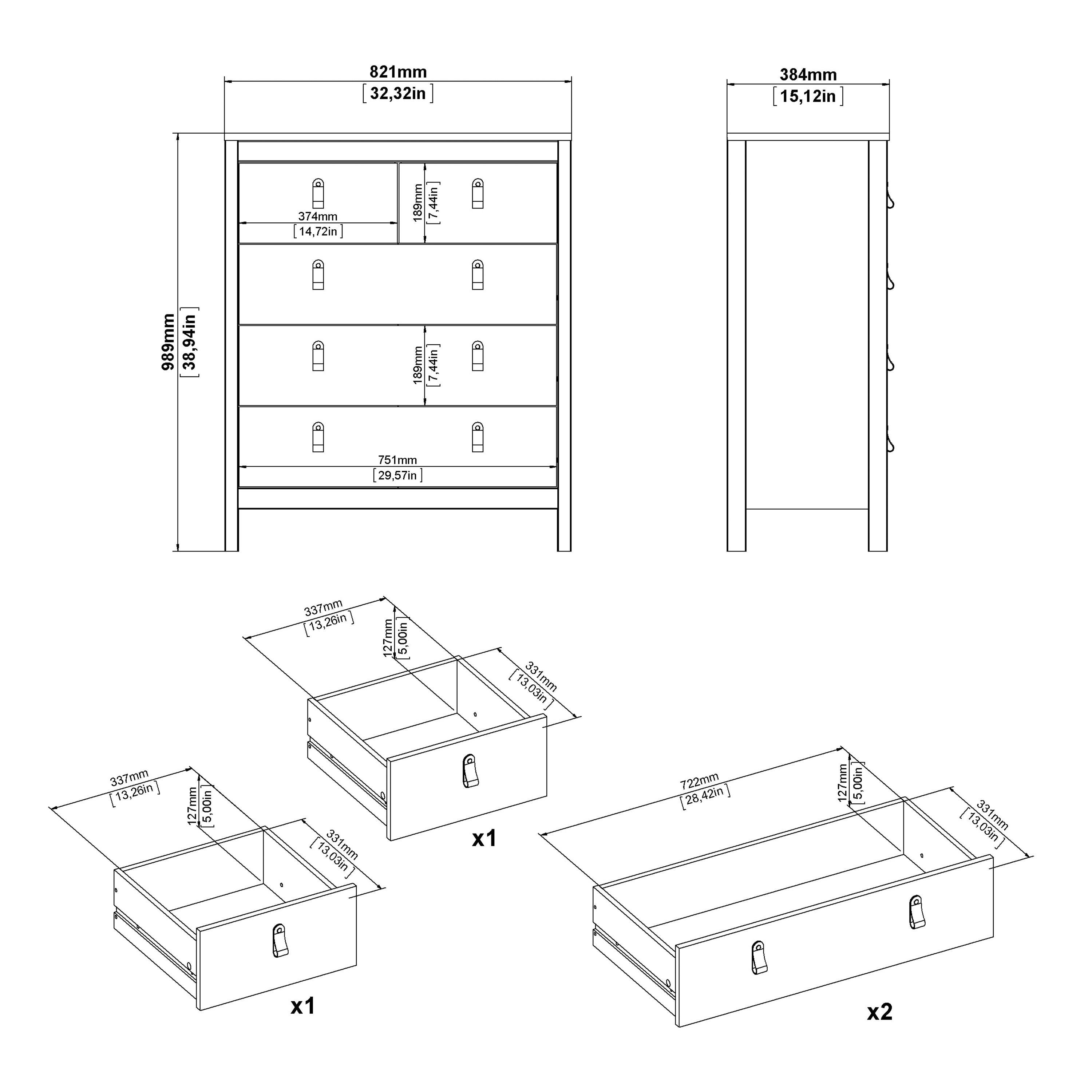 Barcelona Package - Bedside Table 2 Drawers + Chest 5 Drawers + 2 Door Wardrobe in Jackson Hickory Oak - image 9