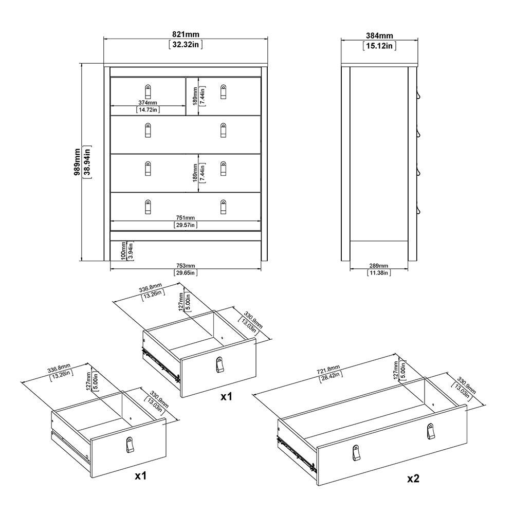 Madrid Package - Bedside Table 2 Drawers + Chest 5 Drawers + Wardrobe with 2 Doors in White - image 9