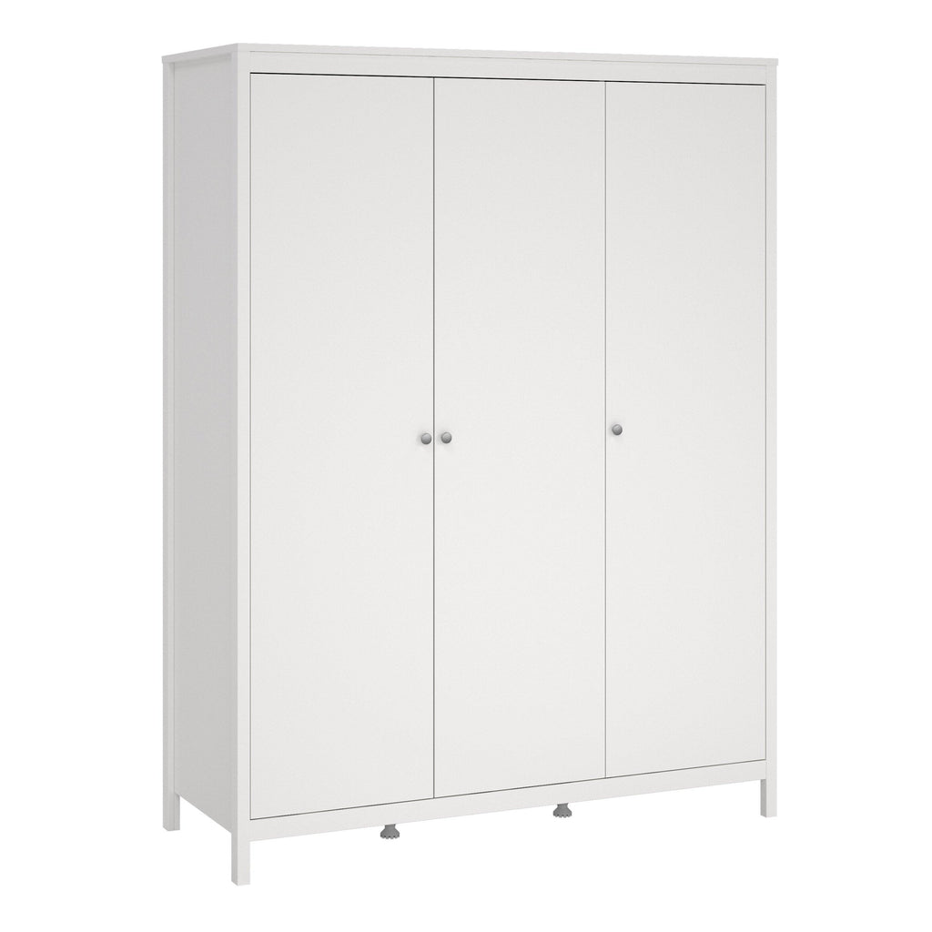 Madrid Package - Bedside Table 2 Drawers + Chest 5 Drawers + Wardrobe with 3 Doors in White - image 10