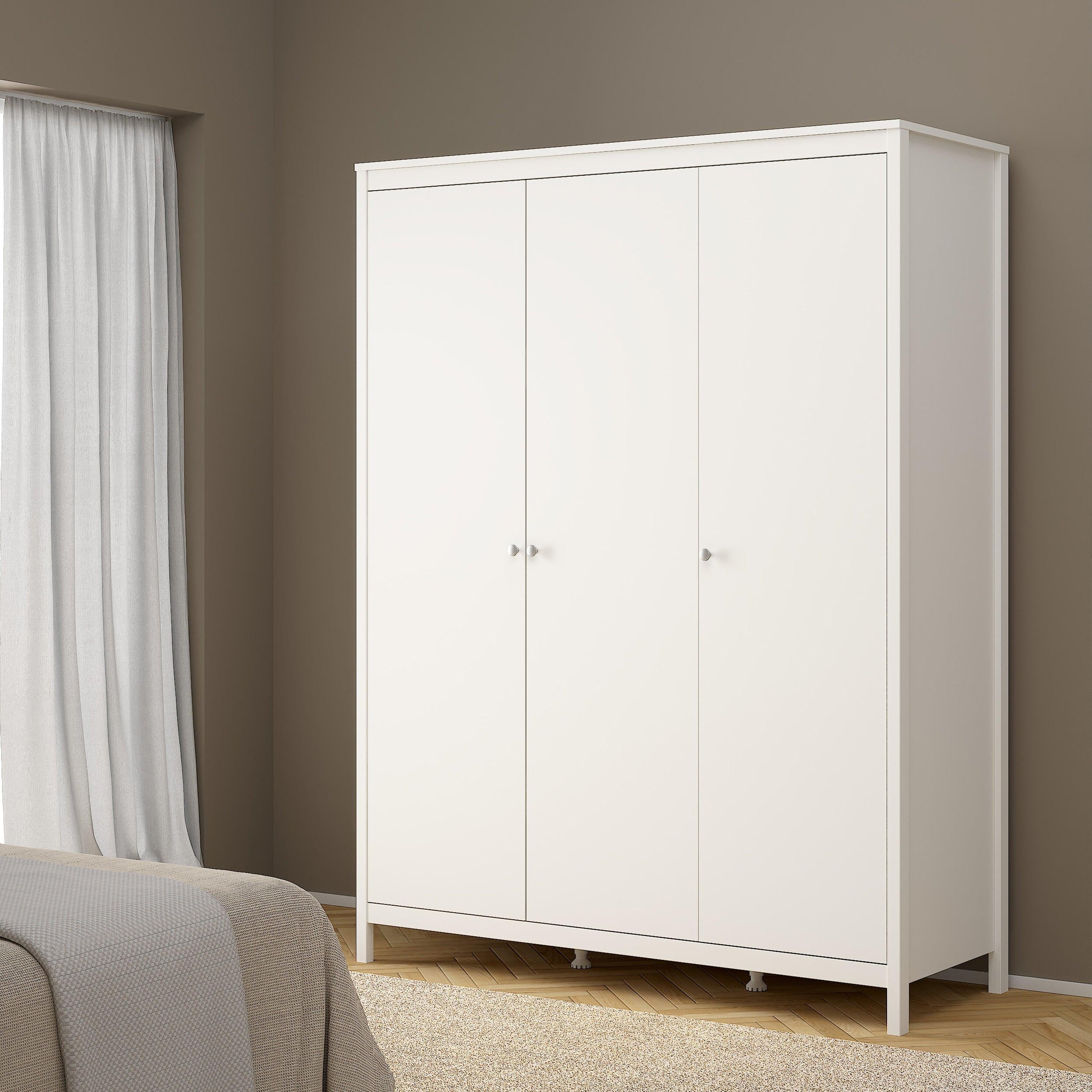 Madrid Package - Bedside Table 2 Drawers + Chest 5 Drawers + Wardrobe with 3 Doors in White - image 12