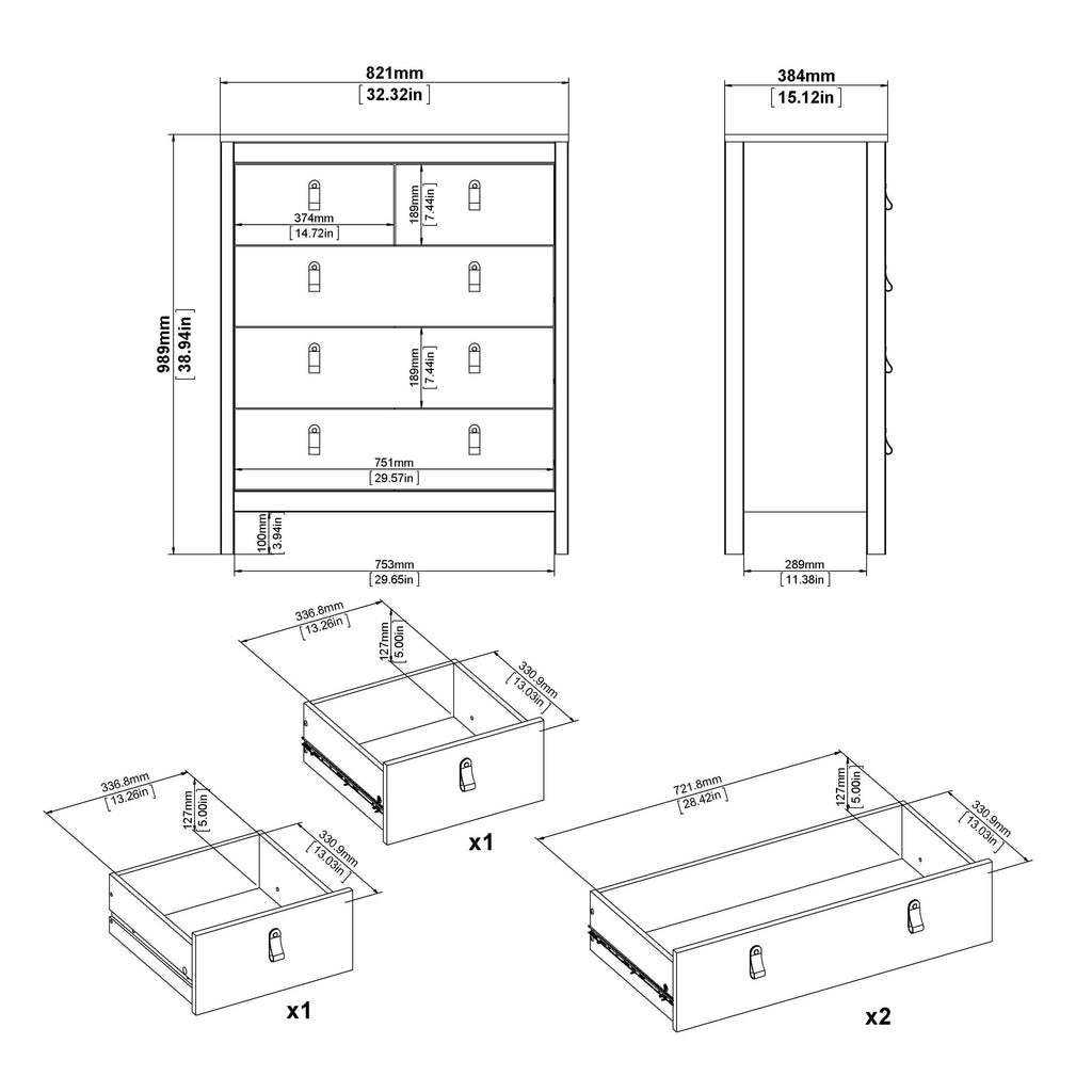 Madrid Package - Bedside Table 2 Drawers + Chest 5 Drawers + Wardrobe with 3 Doors in White - image 9