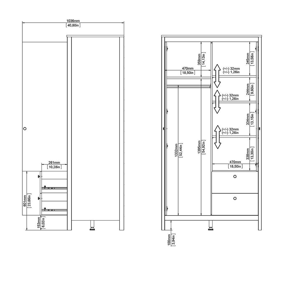 Madrid Wardrobe with 1 Door 1 Mirror Door 2 Drawers White - image 11