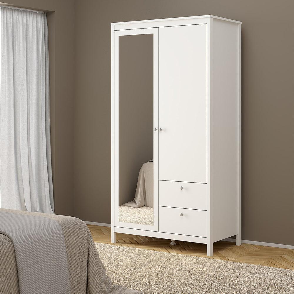 Madrid Wardrobe with 1 Door 1 Mirror Door 2 Drawers White - image 6