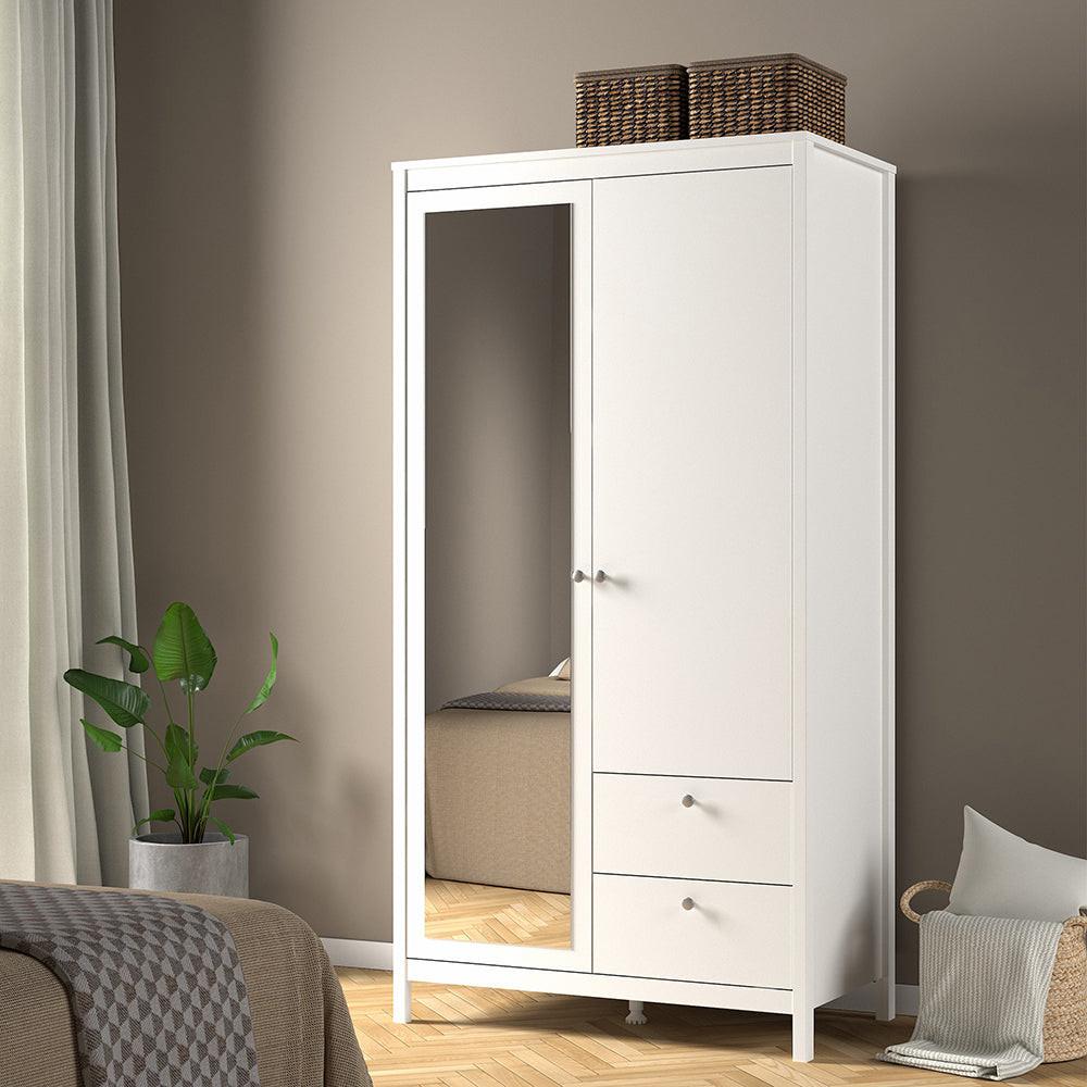 Madrid Wardrobe with 1 Door 1 Mirror Door 2 Drawers White - image 7