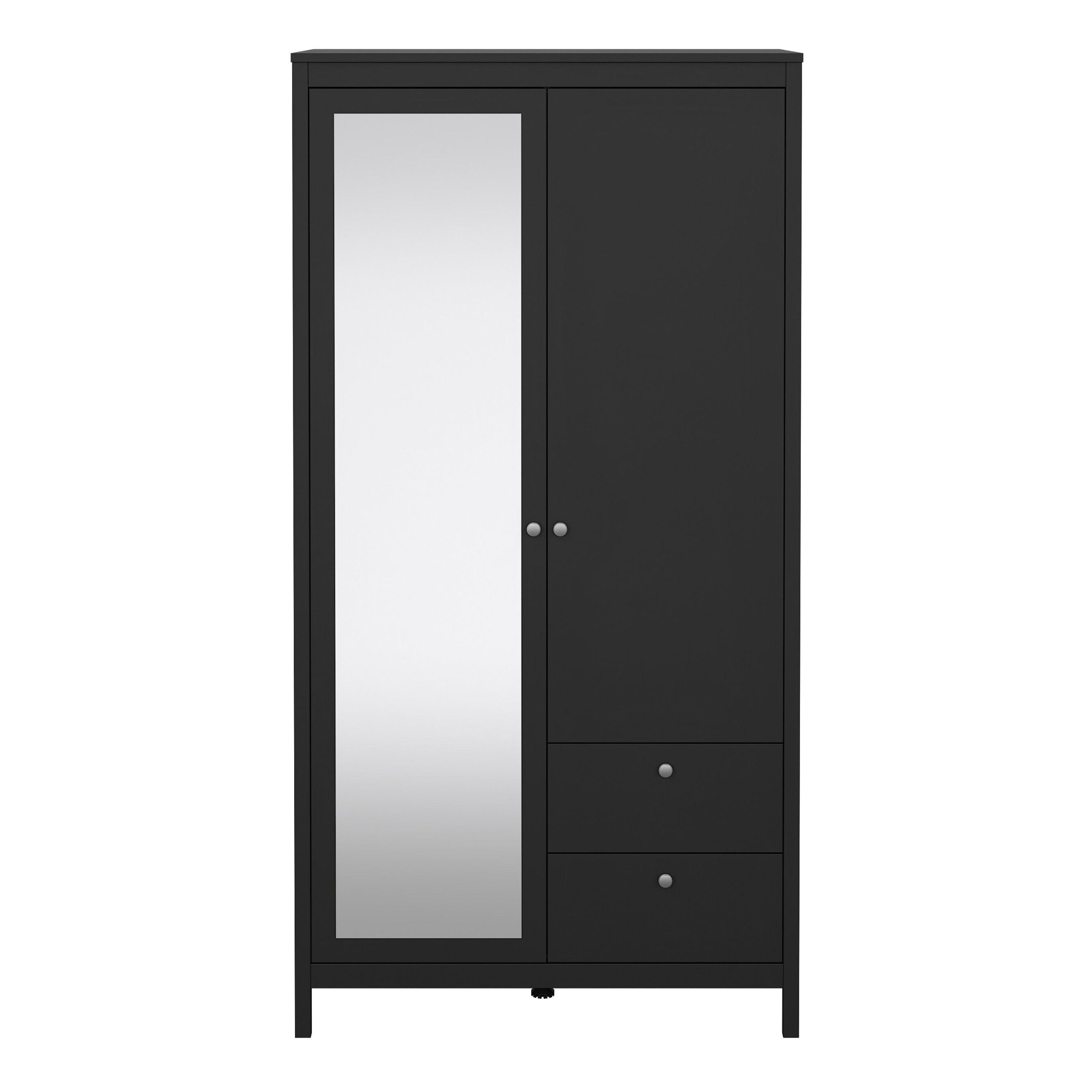 Madrid Wardrobe with 1 Door 1 Mirror Door 2 Drawers Matt Black - image 2