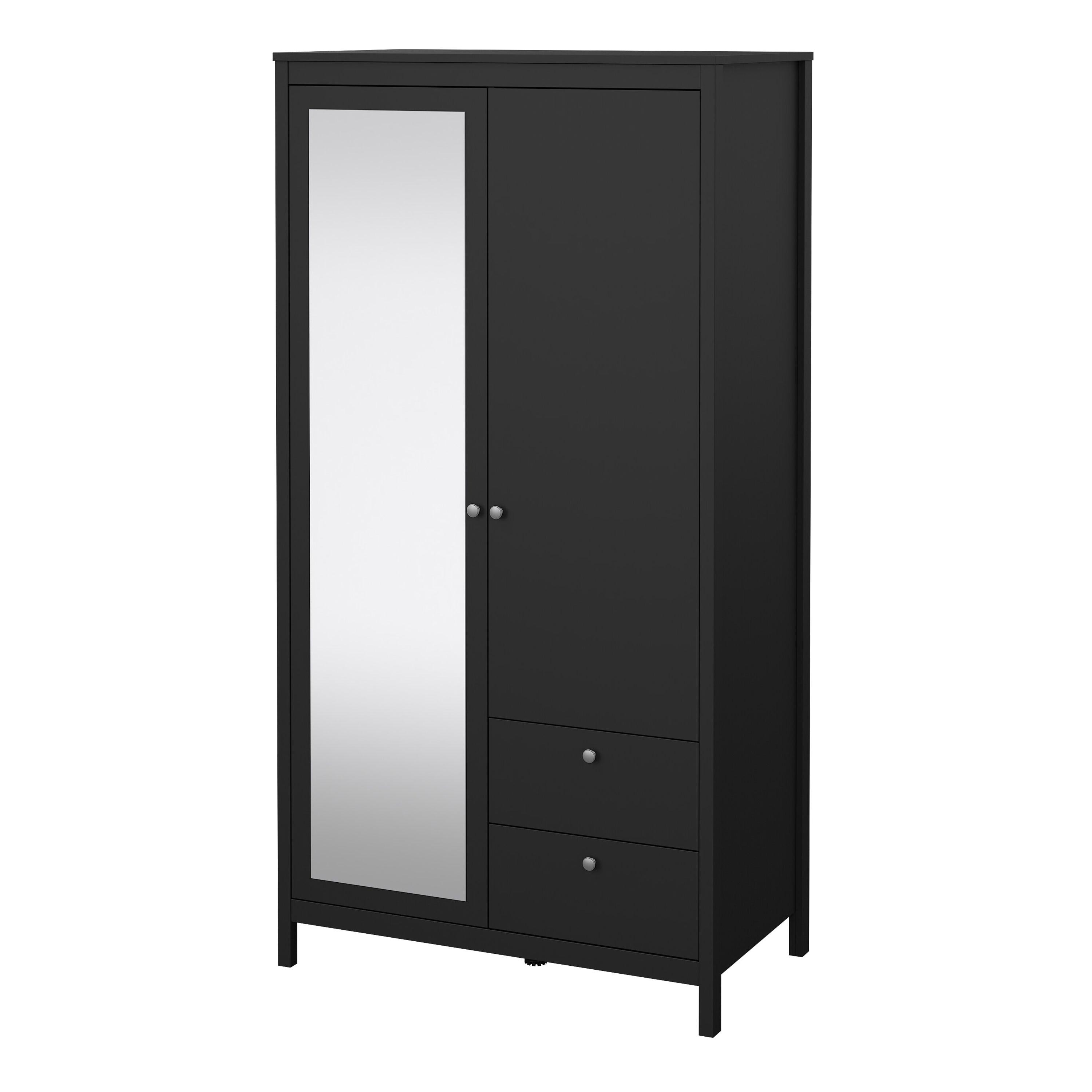 Madrid Wardrobe with 1 Door 1 Mirror Door 2 Drawers Matt Black - image 3