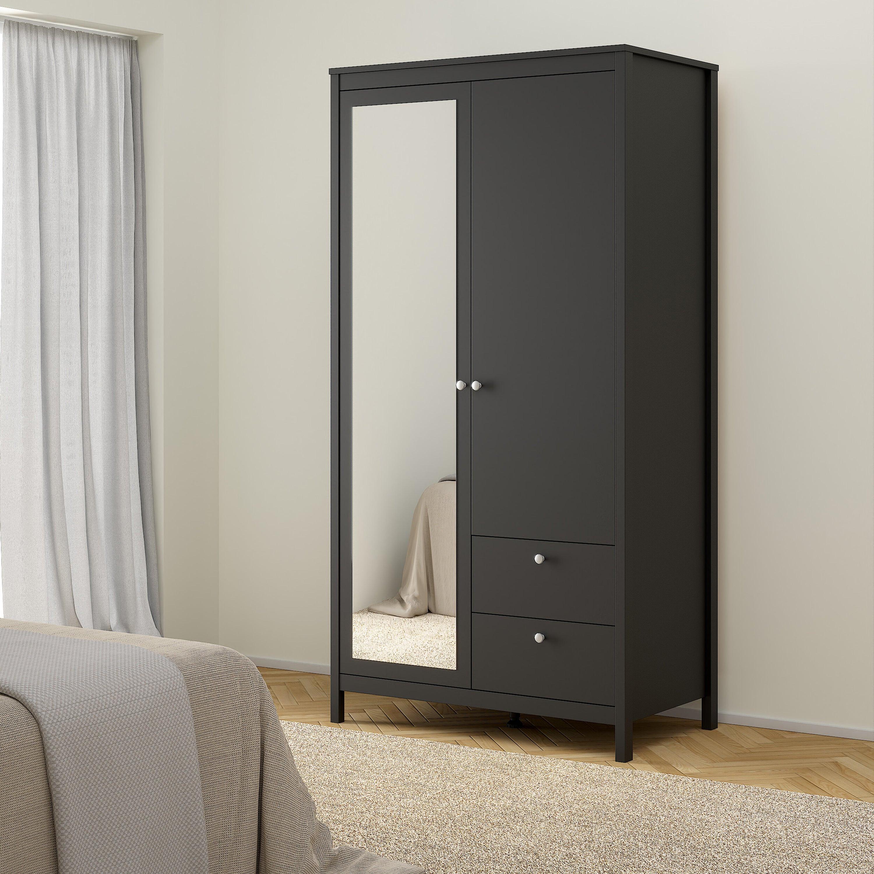 Madrid Wardrobe with 1 Door 1 Mirror Door 2 Drawers Matt Black - image 6