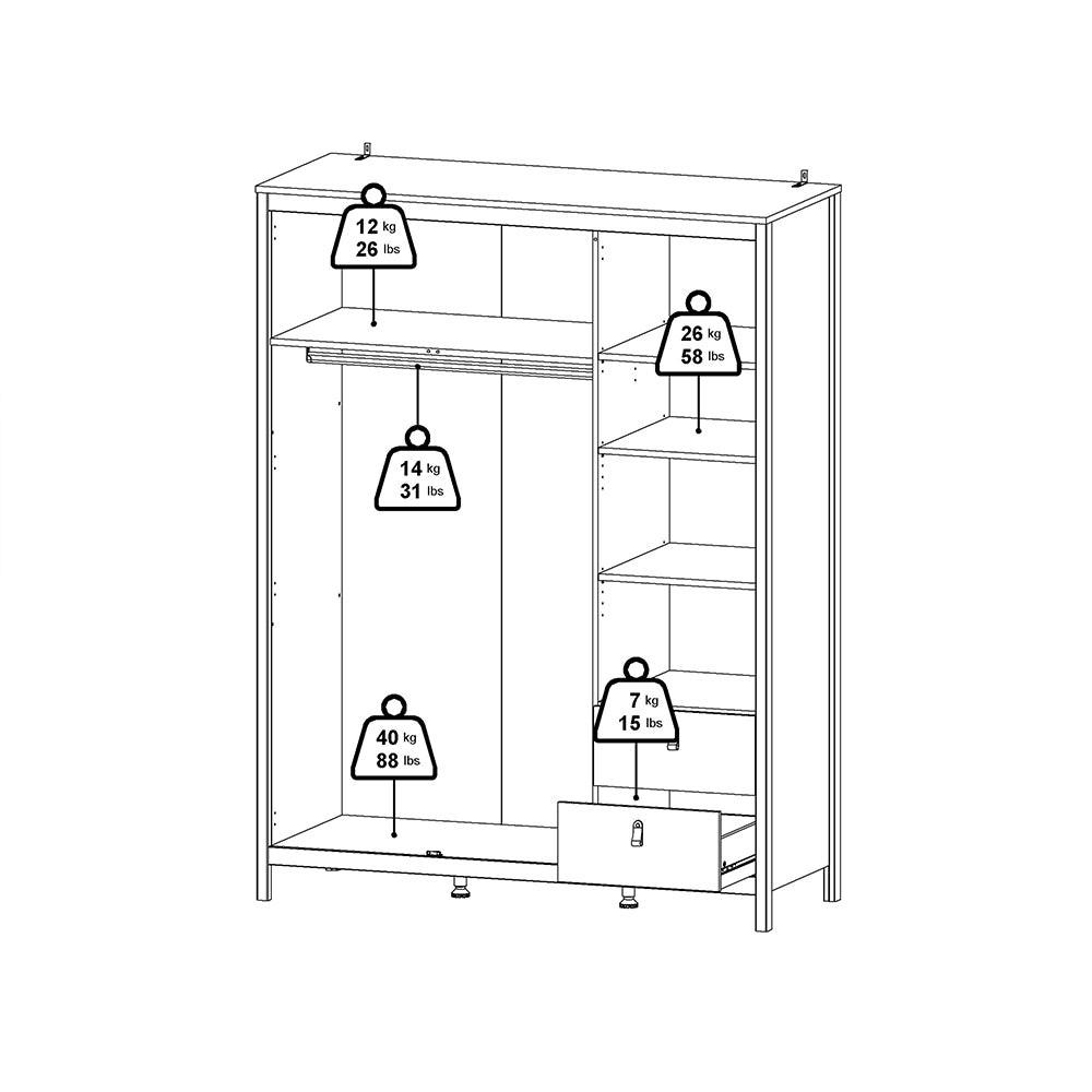 Madrid Wardrobe with 2 Doors 1 Mirror Door 2 Drawers White - image 13