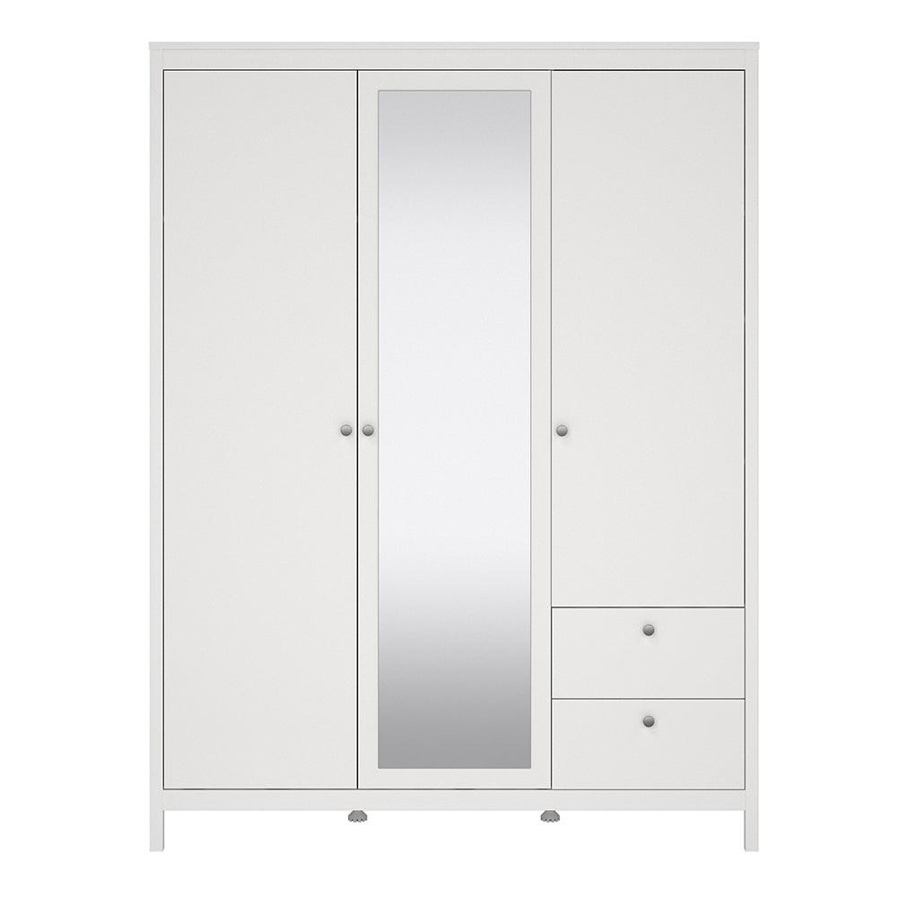 Madrid Wardrobe with 2 Doors 1 Mirror Door 2 Drawers White - image 2