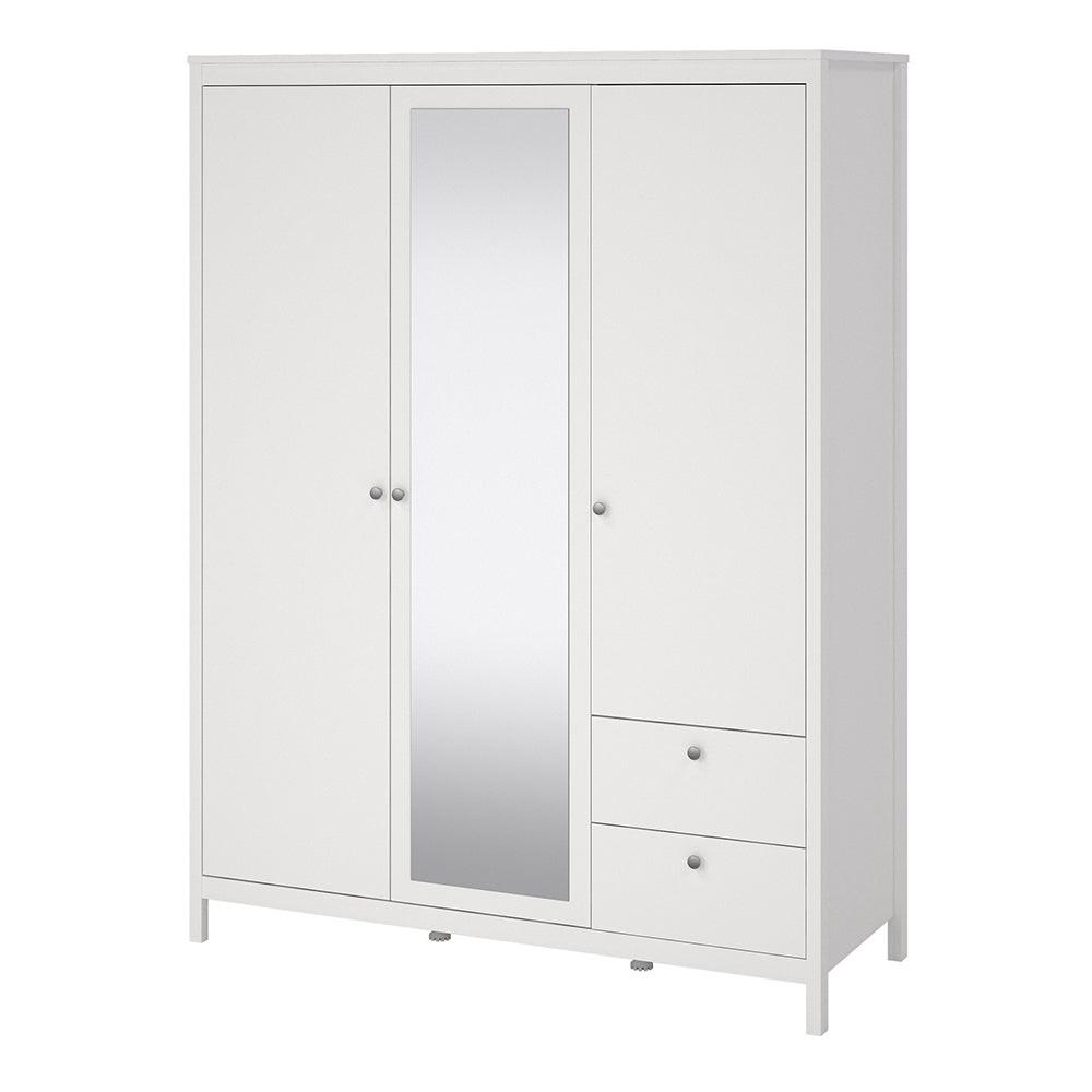 Madrid Wardrobe with 2 Doors 1 Mirror Door 2 Drawers White - image 3