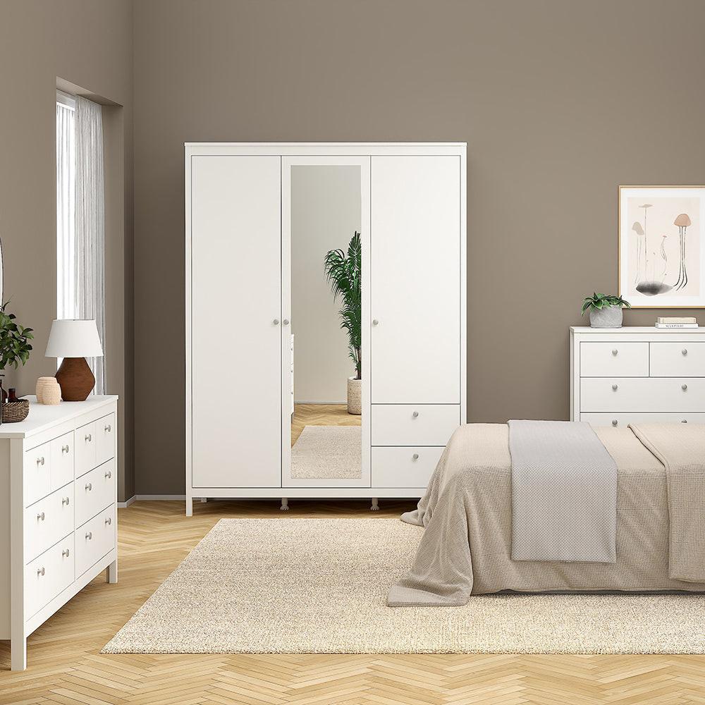 Madrid Wardrobe with 2 Doors 1 Mirror Door 2 Drawers White - image 6