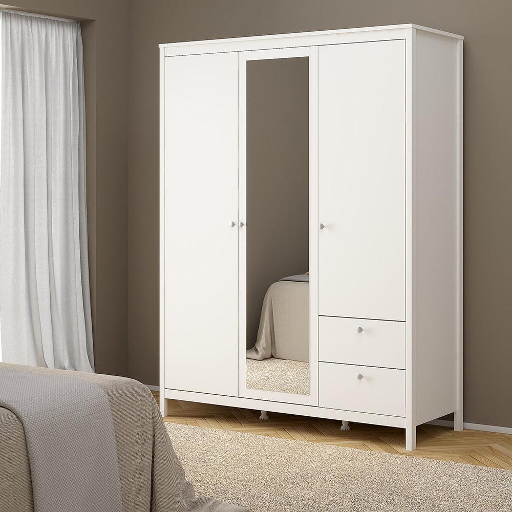 Madrid Wardrobe with 2 Doors 1 Mirror Door 2 Drawers White - image 7