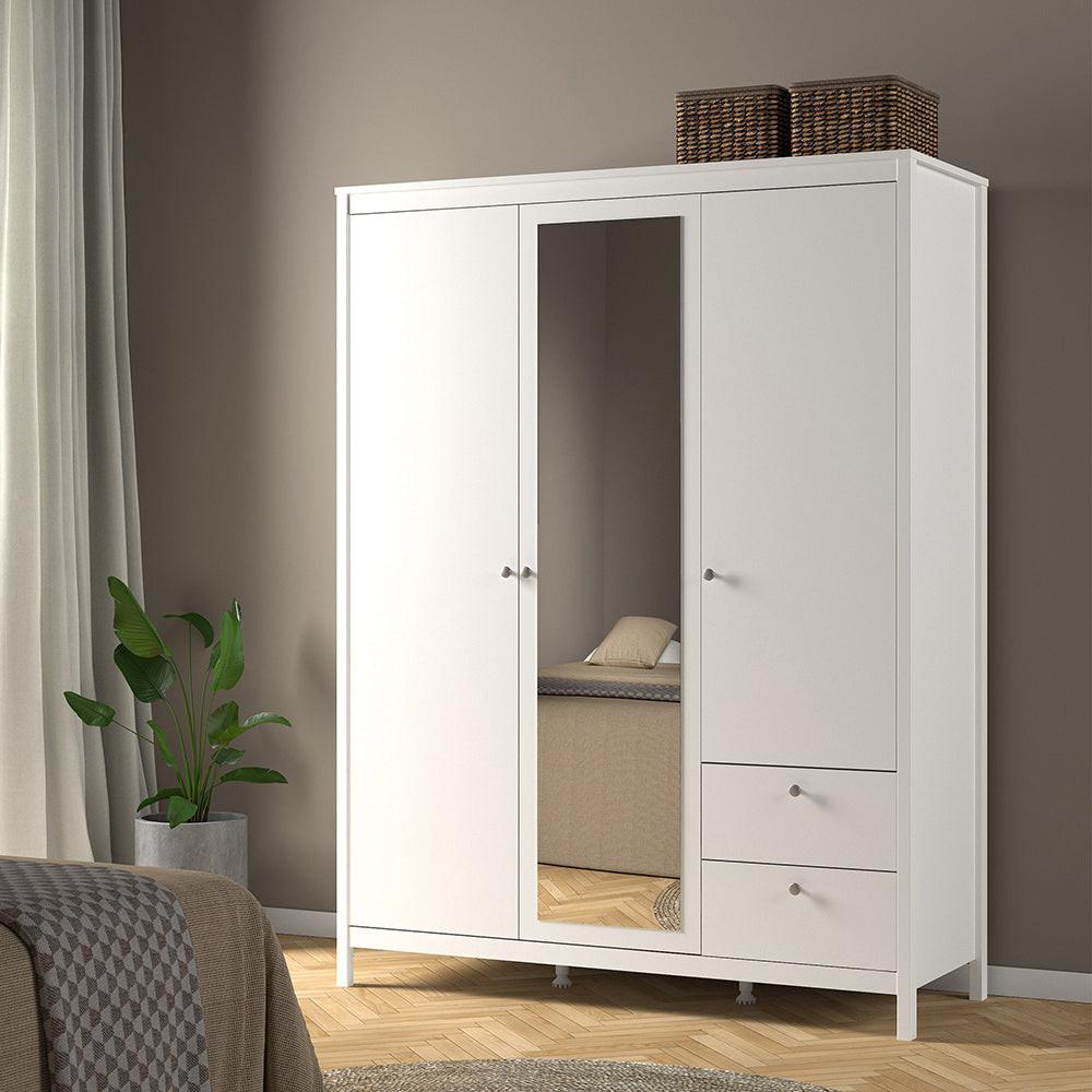 Madrid Wardrobe with 2 Doors 1 Mirror Door 2 Drawers White - image 8