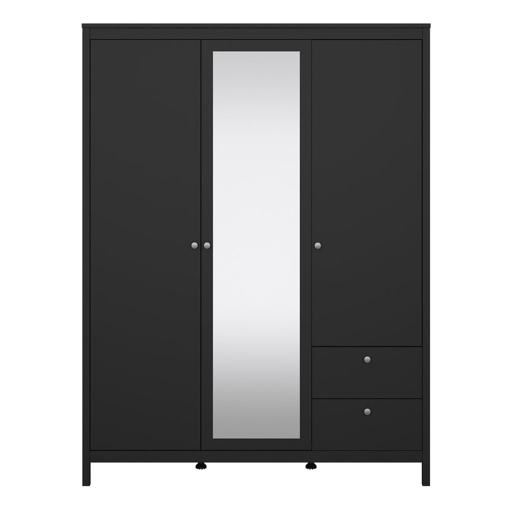 Madrid Wardrobe with 2 Doors 1 Mirror Door 2 Drawers Matt Black - image 2
