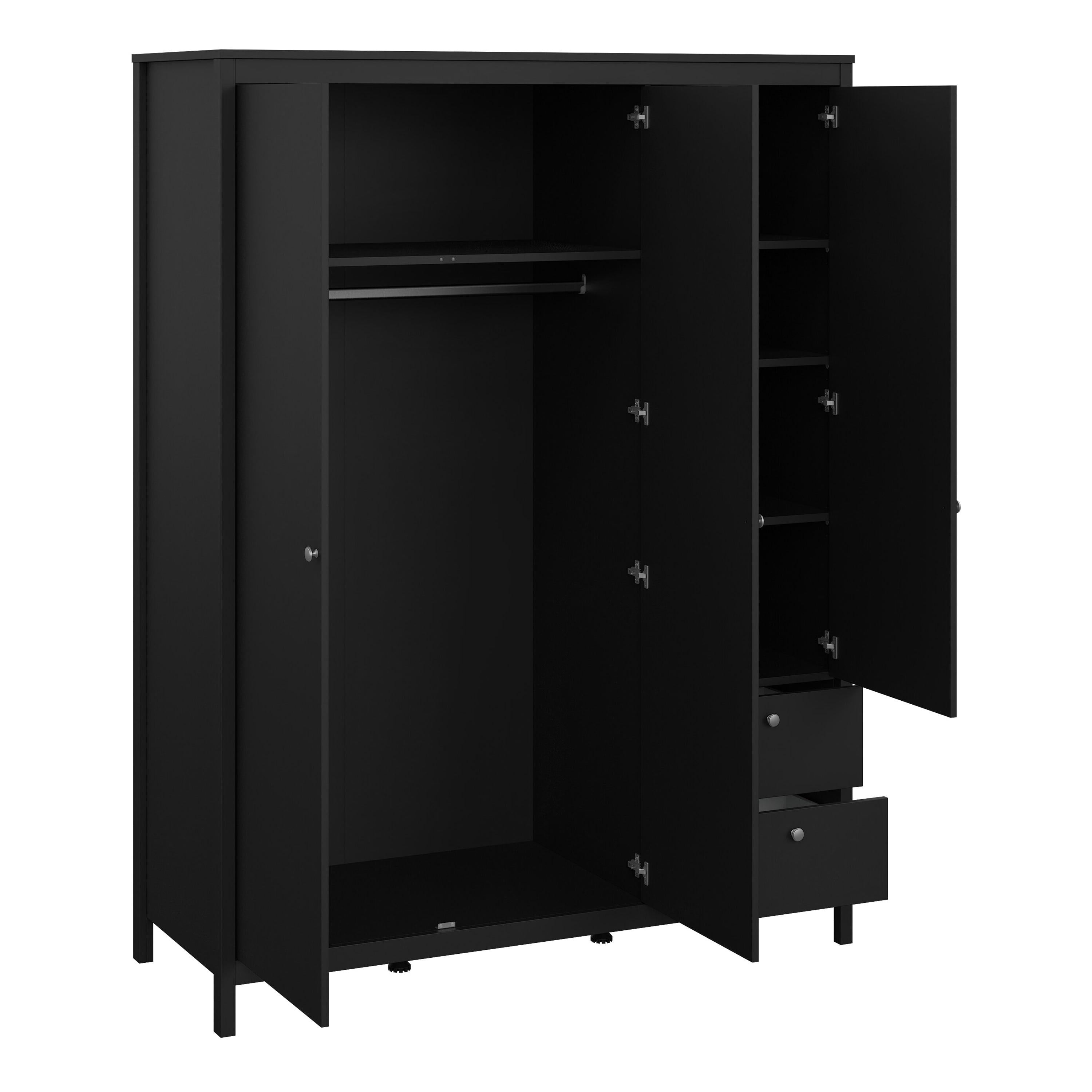 Madrid Wardrobe with 2 Doors 1 Mirror Door 2 Drawers Matt Black - image 5