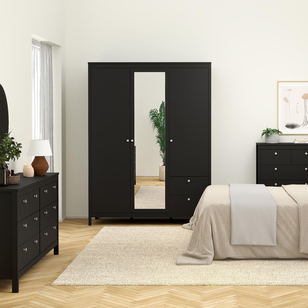 Madrid Wardrobe with 2 Doors 1 Mirror Door 2 Drawers Matt Black - image 6