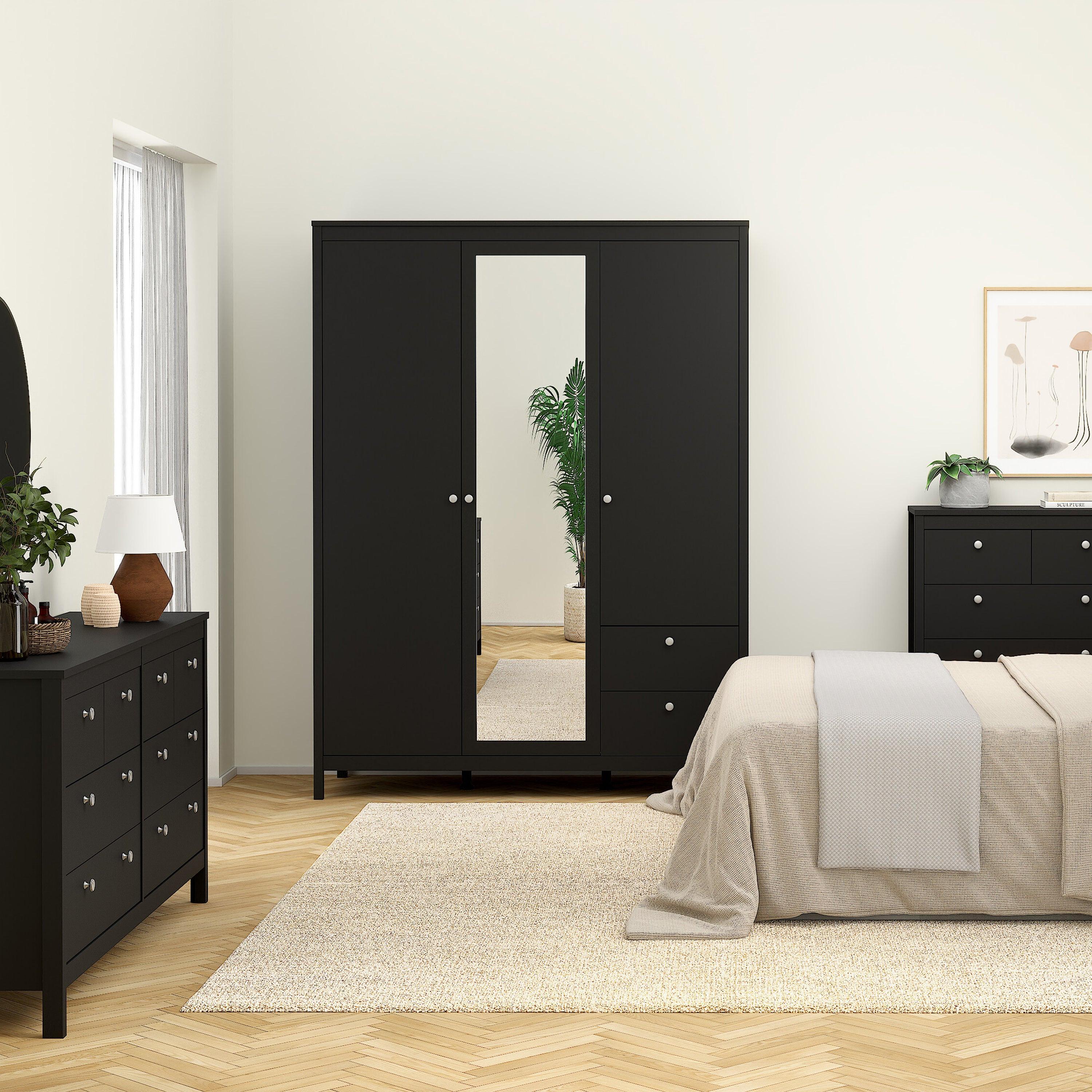 Madrid Wardrobe with 2 Doors 1 Mirror Door 2 Drawers Matt Black - image 6