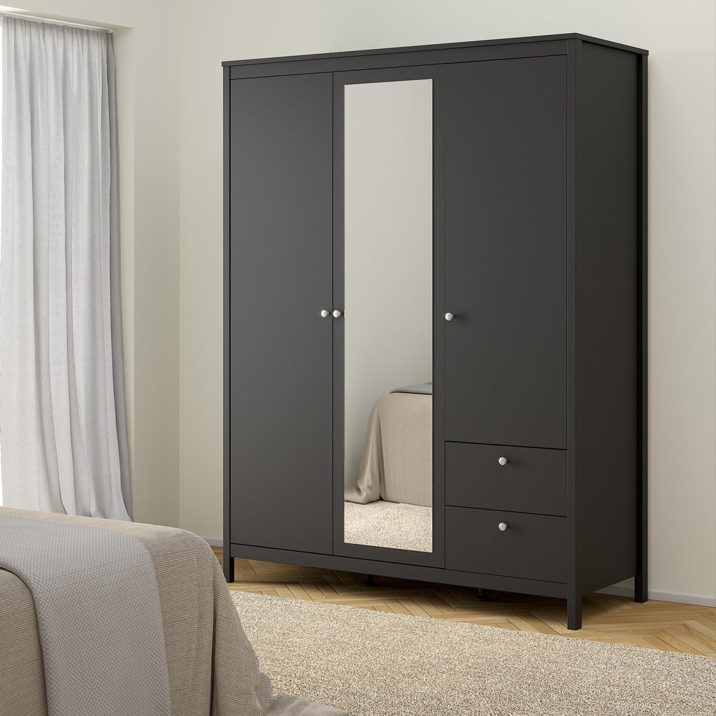 Madrid Wardrobe with 2 Doors 1 Mirror Door 2 Drawers Matt Black - image 7