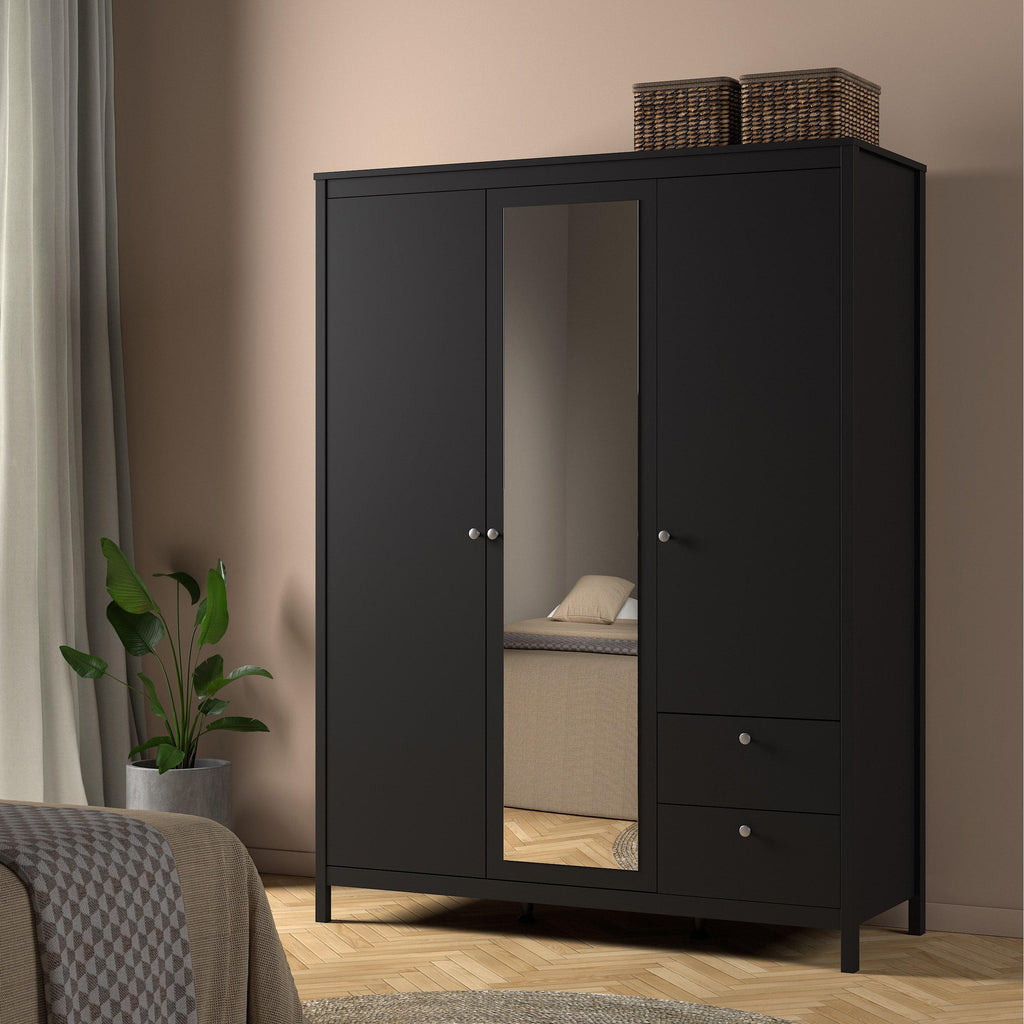 Madrid Wardrobe with 2 Doors 1 Mirror Door 2 Drawers Matt Black - image 8