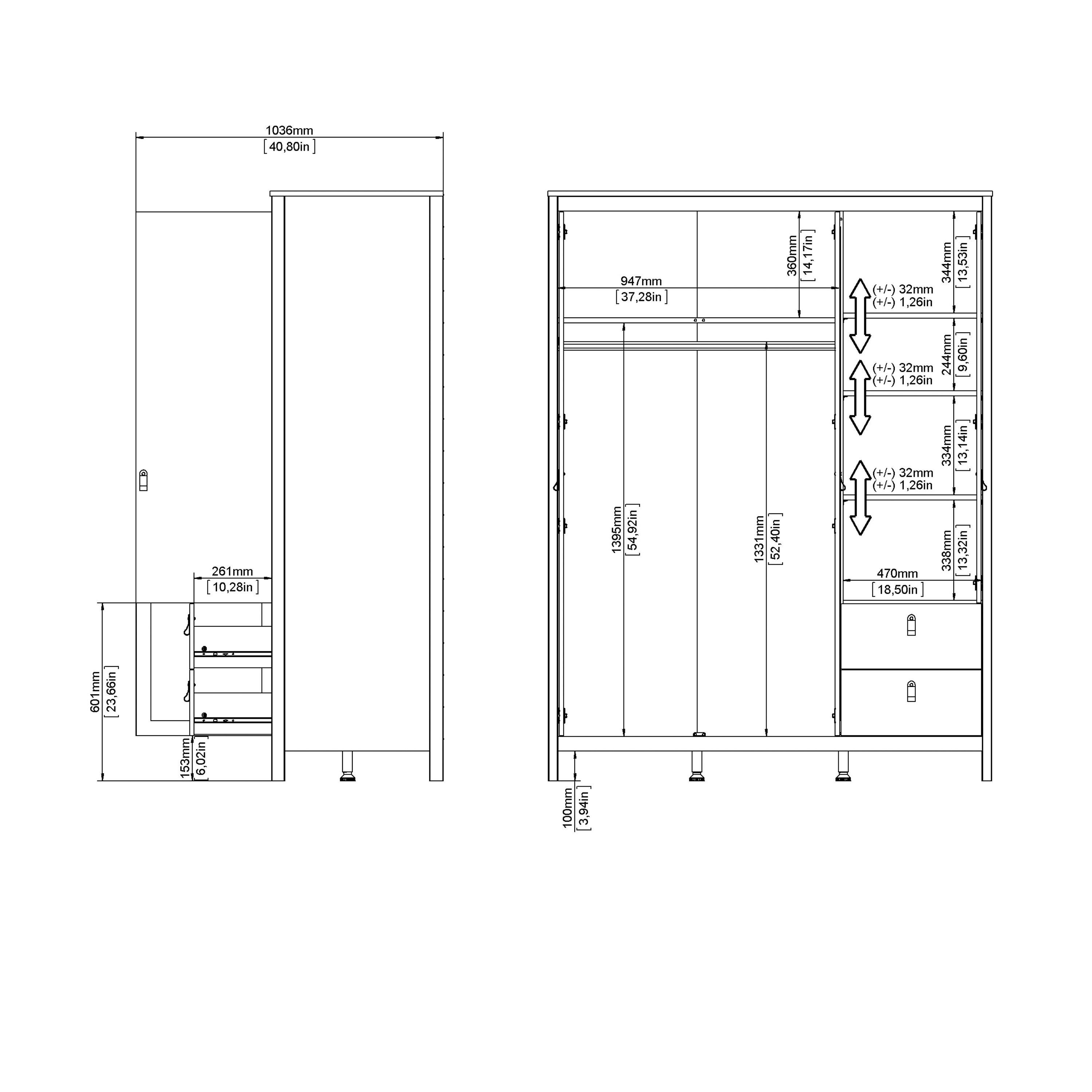 Madrid Wardrobe with 2 Doors + 1 Mirror Door + 2 Drawers in Cashmere - image 11