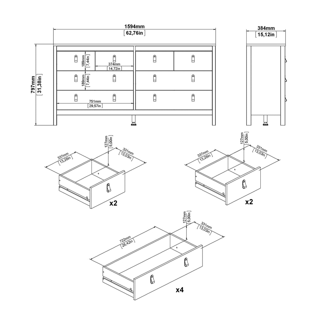 Madrid Double Dresser 4+4 Drawers in Matt Black - image 10